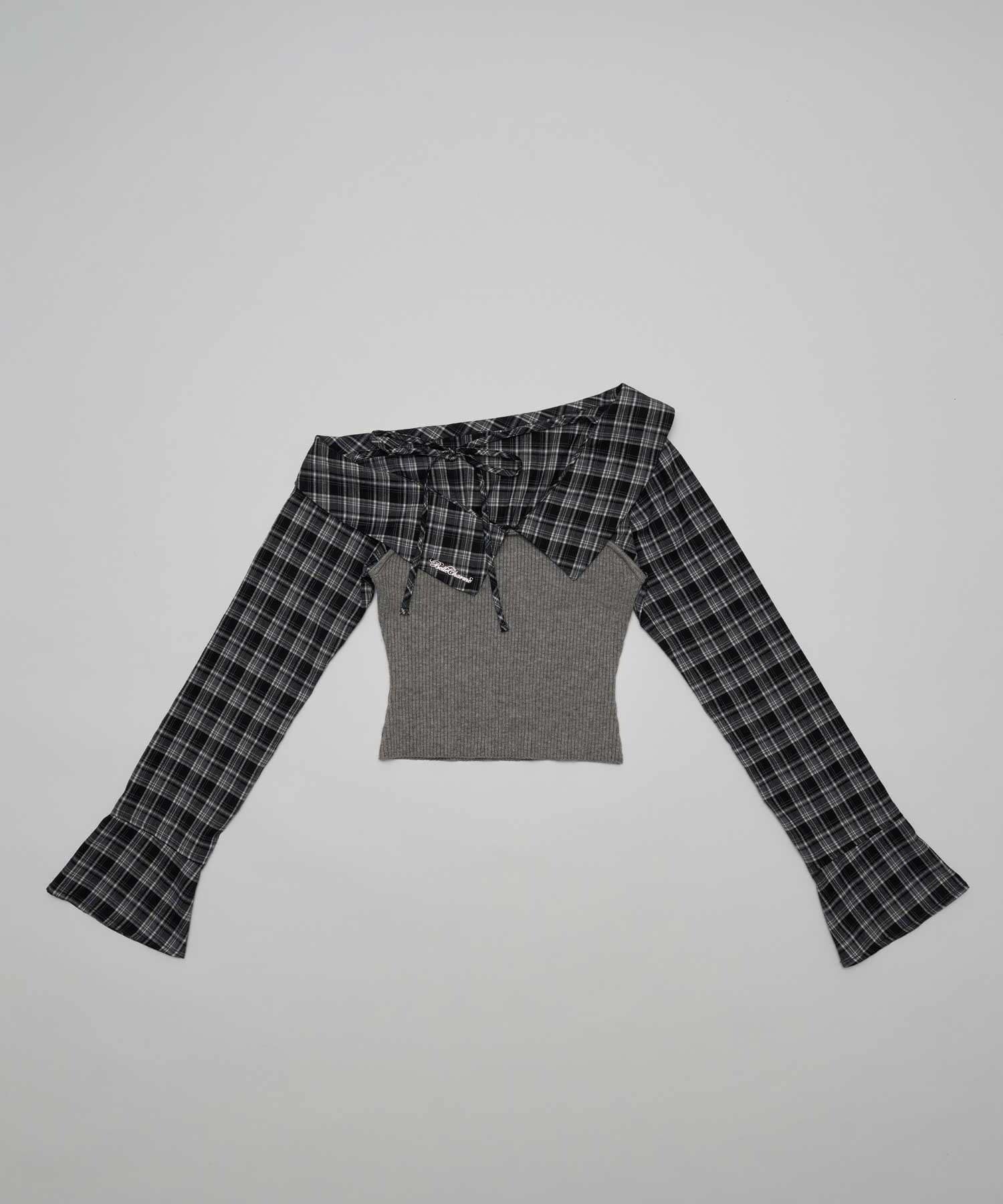 Belle Charme(ベルシャルム) Check Docking Knit Tops