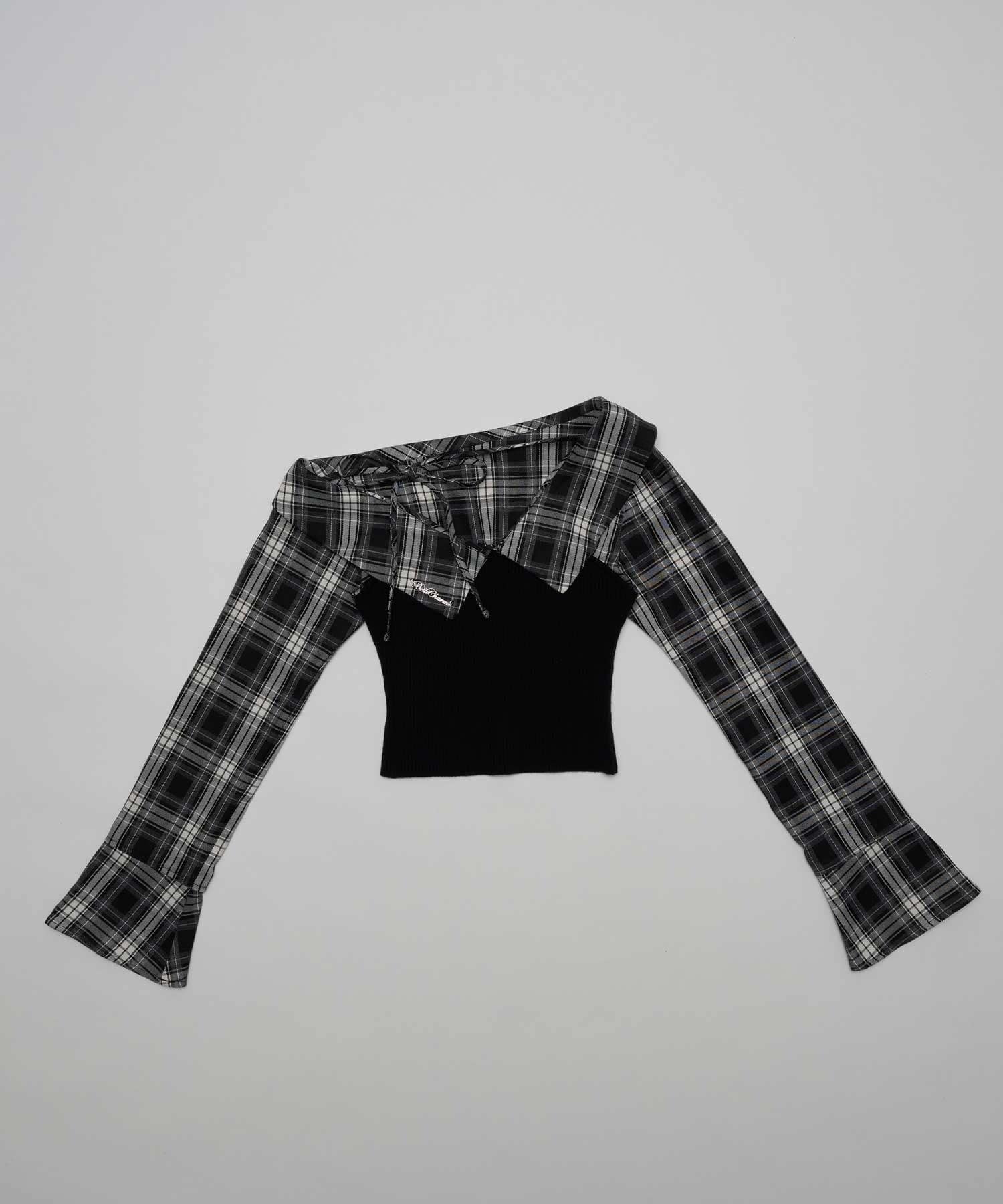 Belle Charme(ベルシャルム) Check Docking Knit Tops