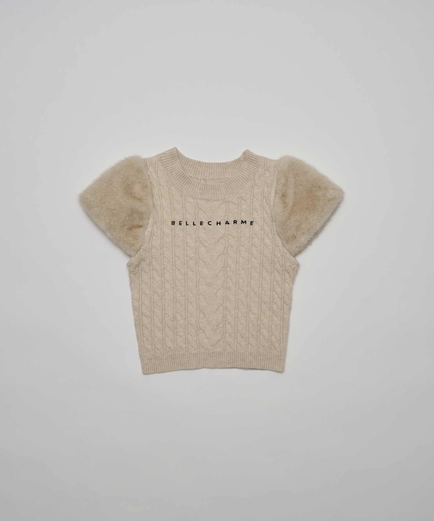 Belle Charme(ベルシャルム) Fur Shoulder Cable Knit
