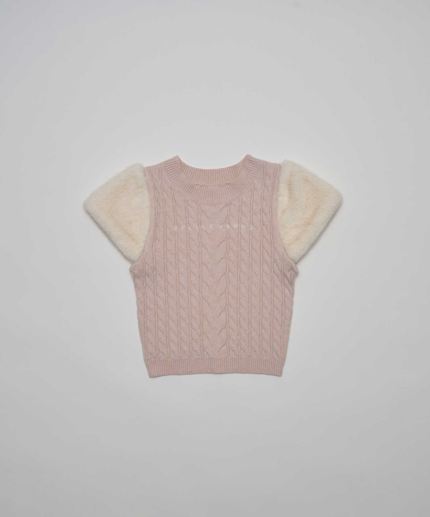 Belle Charme(ベルシャルム) Fur Shoulder Cable Knit