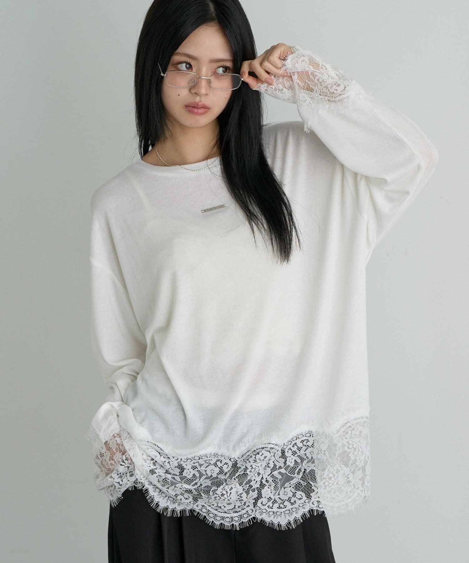 RAY CASSIN(レイカズン) レース切替ルーズTシャツ / ロンT