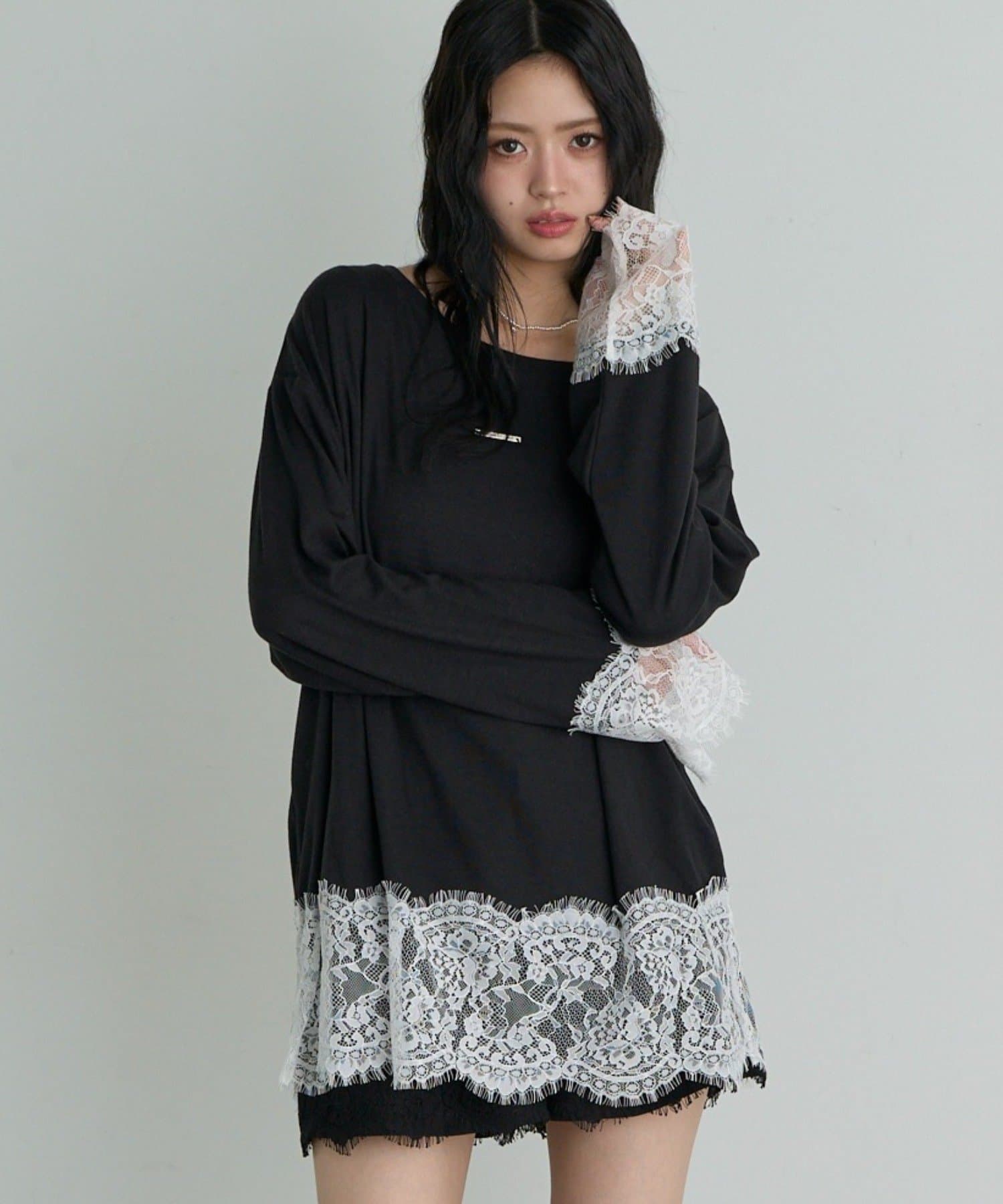 RAY CASSIN(レイカズン) レース切替ルーズTシャツ / ロンT
