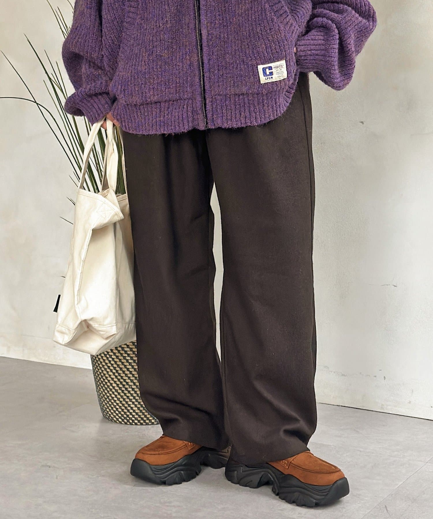 CPCM(シーピーシーエム) 起毛ヘリンボンベルテッドパンツ