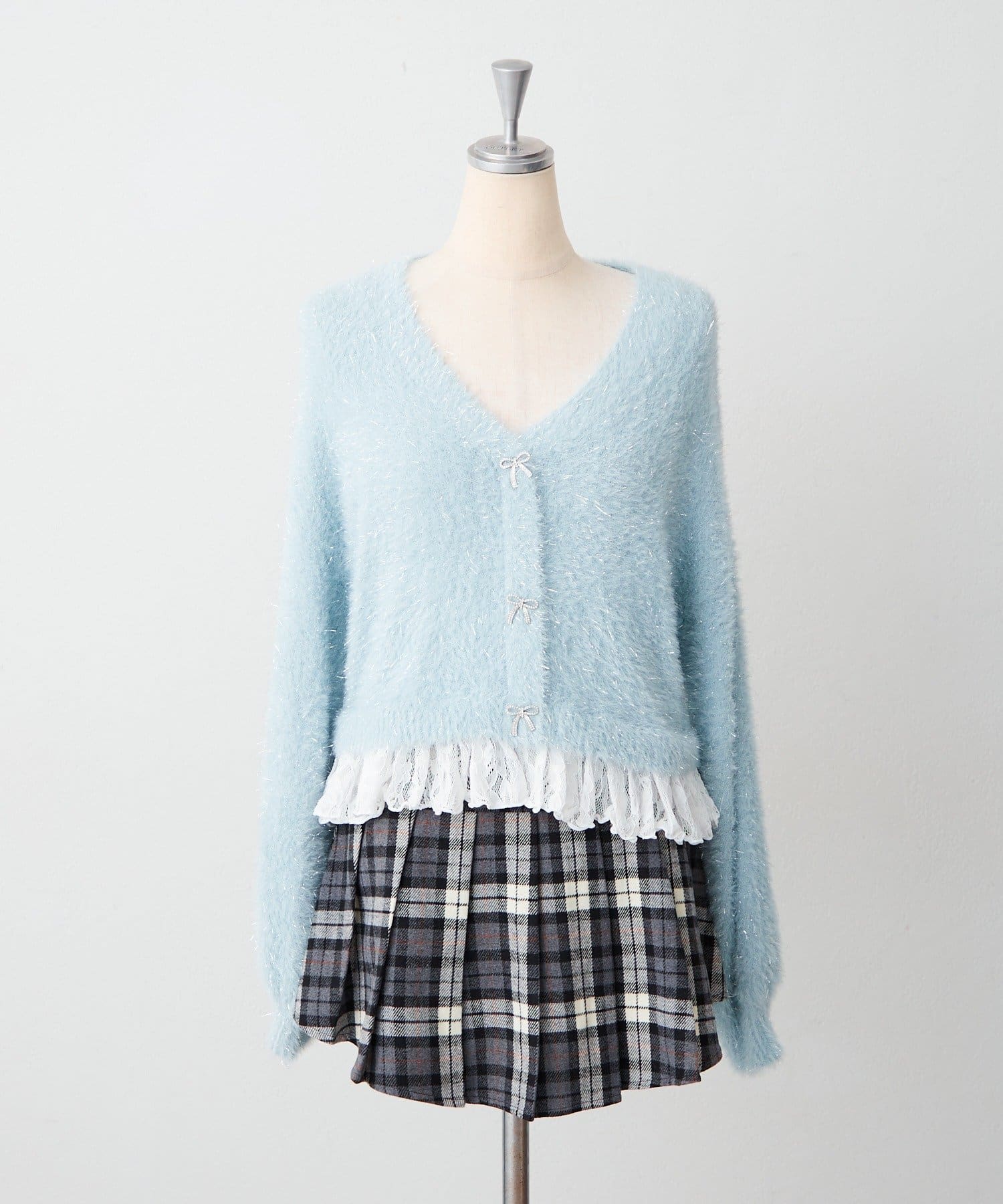 NICE CLAUP / OLIVE des OLIVE OUTLET(ナイスクラップ  / オリーブ デ オリーブ アウトレット) 【continuer】裾レースラメフェザーカーディガン
