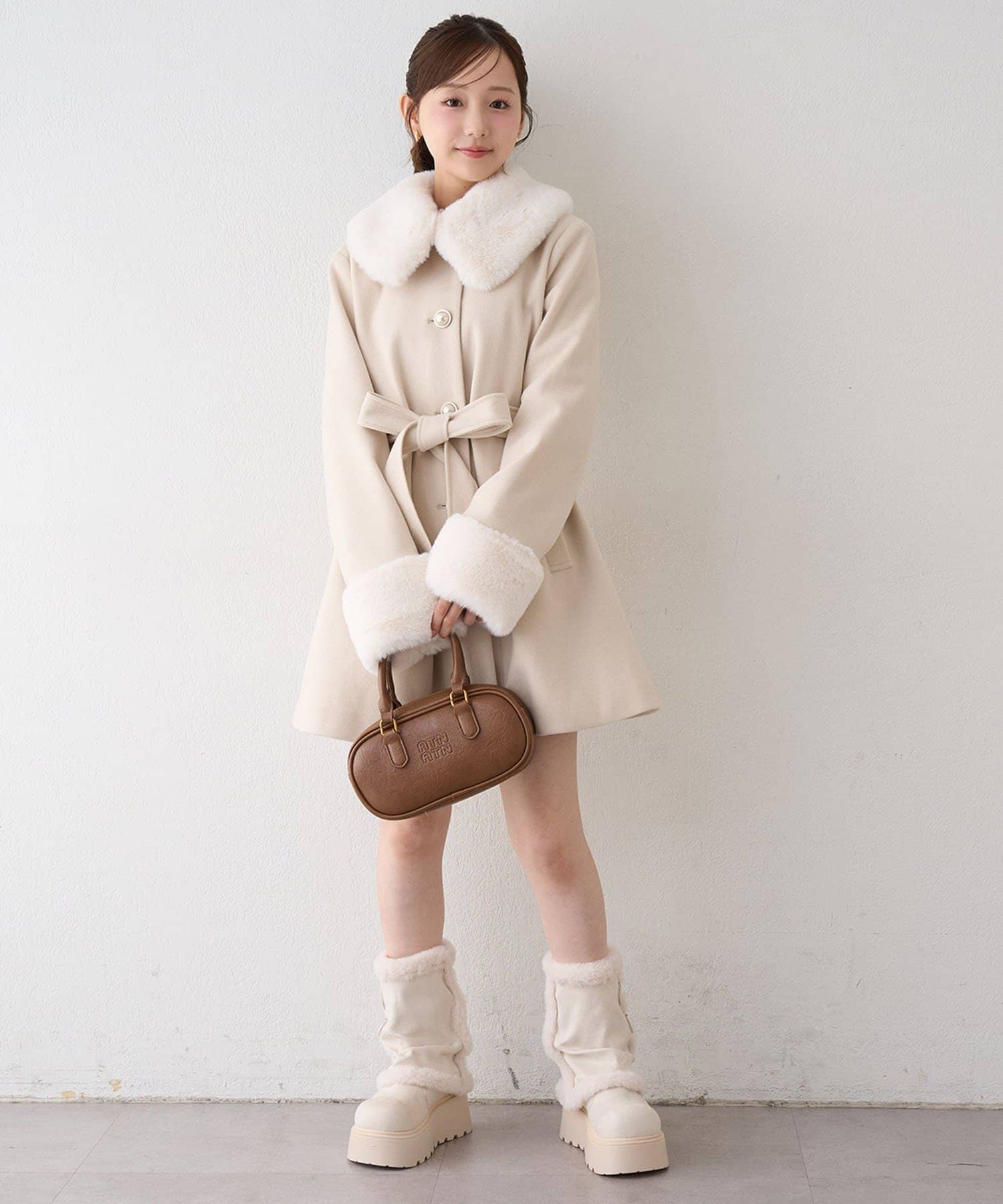 continuer】フェイクファー付2wayミドルコート | NICE CLAUP / OLIVE