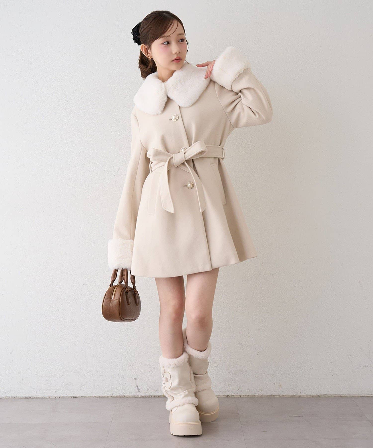 continuer】フェイクファー付2wayミドルコート | NICE CLAUP / OLIVE