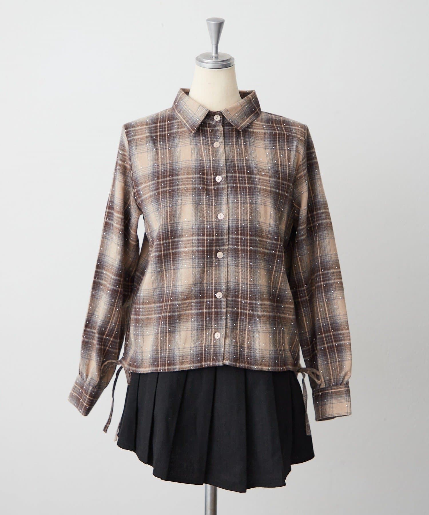 NICE CLAUP / OLIVE des OLIVE OUTLET(ナイスクラップ  / オリーブ デ オリーブ アウトレット) 【continuer】サイドドロストキラキラチェックシャツ
