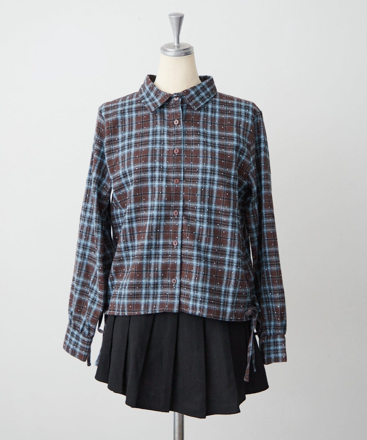NICE CLAUP / OLIVE des OLIVE OUTLET(ナイスクラップ  / オリーブ デ オリーブ アウトレット) 【continuer】サイドドロストキラキラチェックシャツ