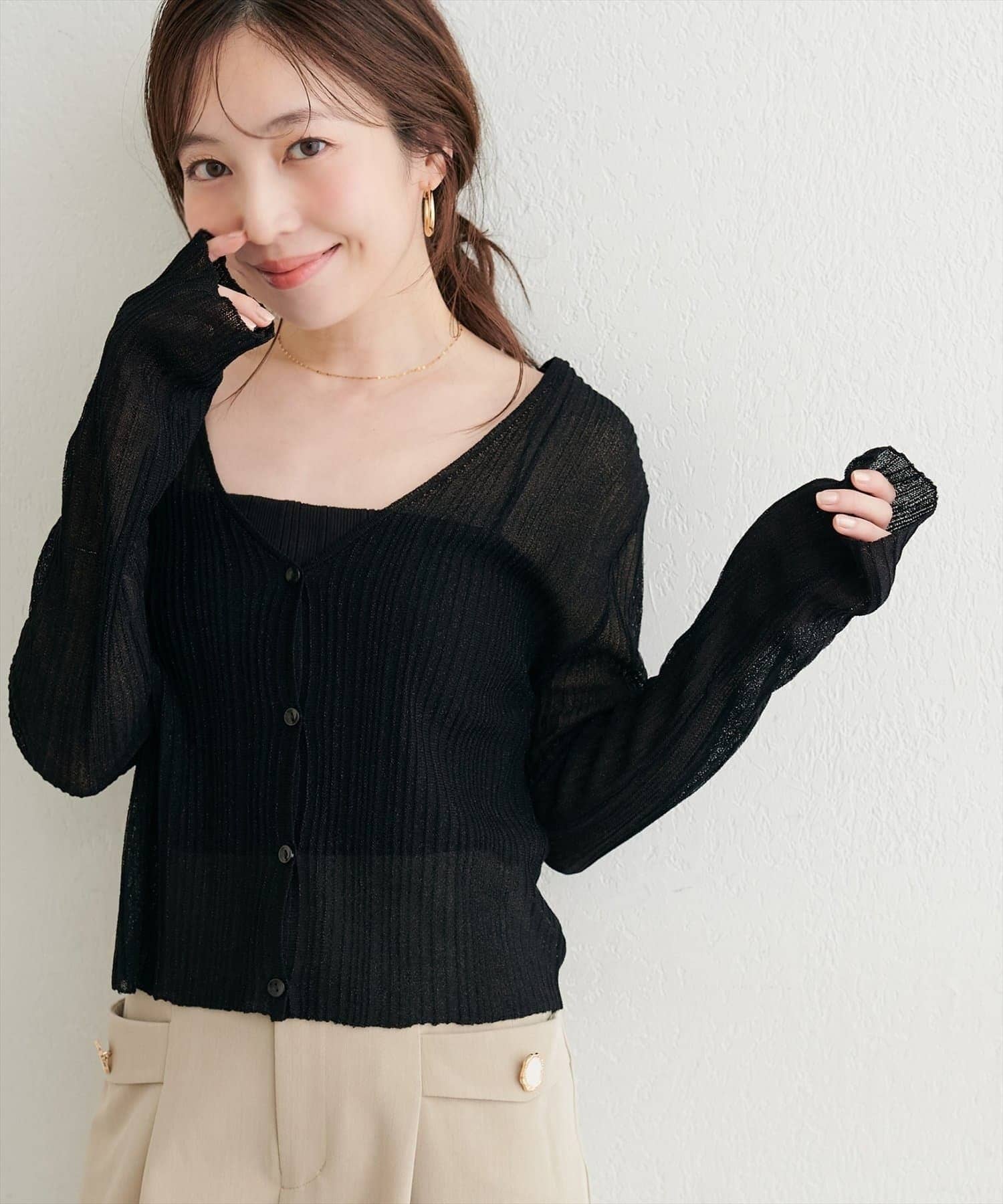 natural couture(ナチュラルクチュール) 針抜きリブシアーラメカーデ