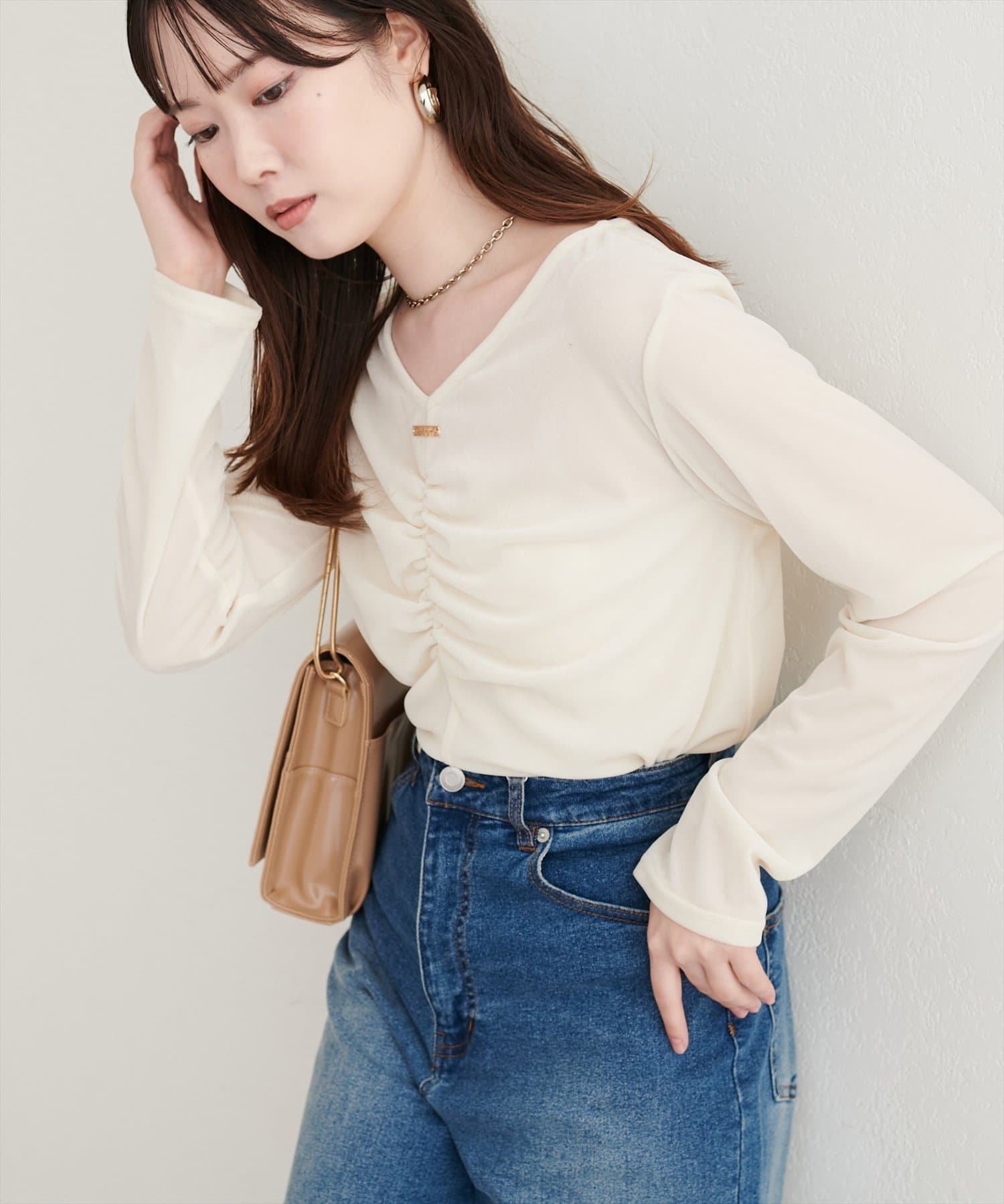 natural couture(ナチュラルクチュール) シアーベロアギャザーロンT