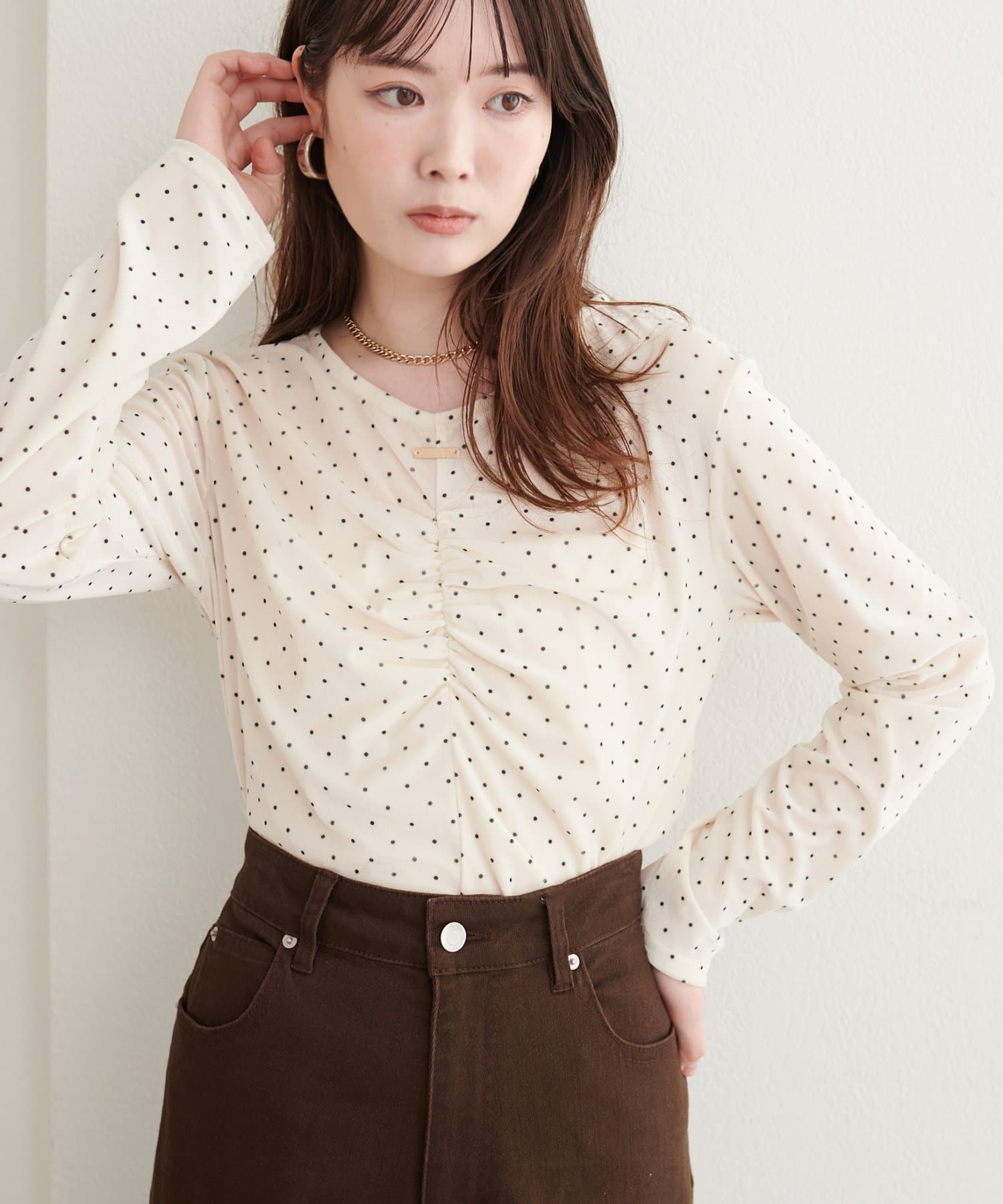 natural couture(ナチュラルクチュール) シアーベロアギャザーロンT