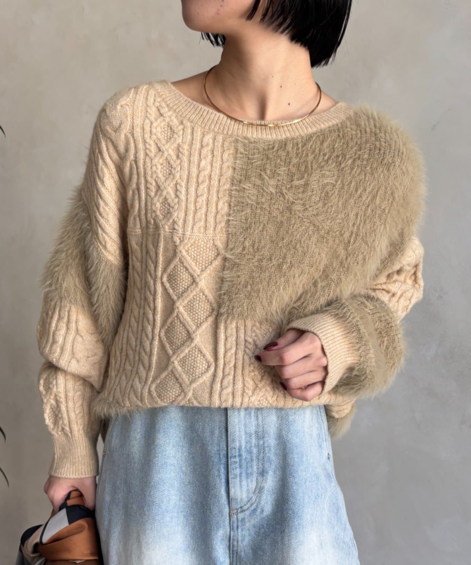 Jena　espace merveilleux(ジェナ　エスパスメルヴェイユ) バックリボンケーブルニット