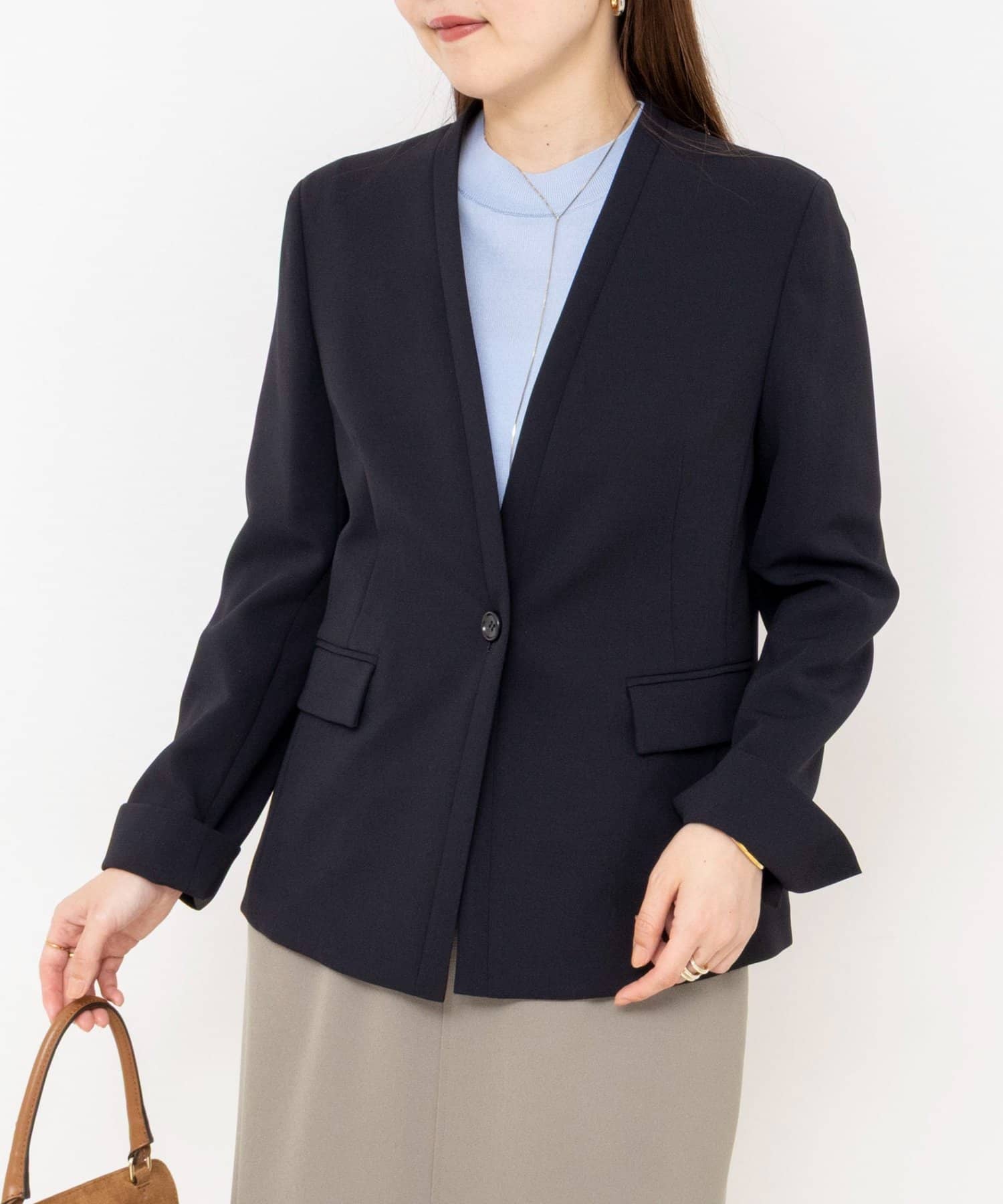 NOLLEY'S(ノーリーズ) 《セットアップ対応》ウォッシャブルダブルクロスノーカラージャケット