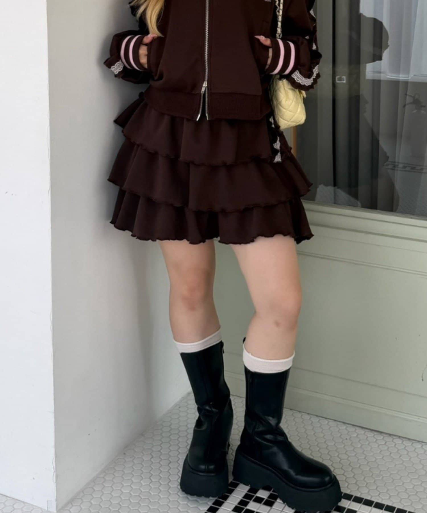 NICE CLAUP / OLIVE des OLIVE OUTLET(ナイスクラップ  / オリーブ デ オリーブ アウトレット) 【continuer】【セットアップ対応可】ラインダンボールフリルスカート