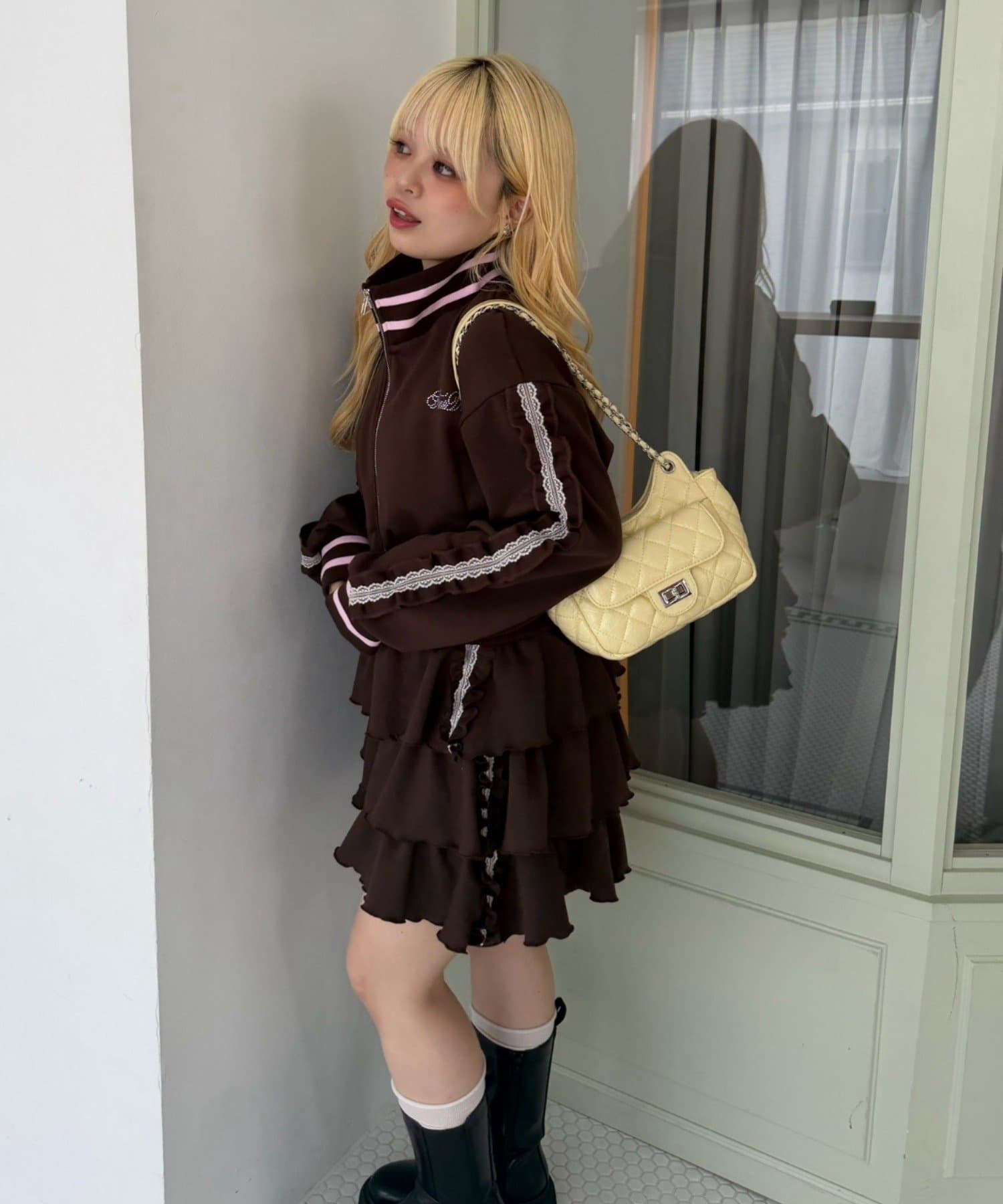 NICE CLAUP / OLIVE des OLIVE OUTLET(ナイスクラップ  / オリーブ デ オリーブ アウトレット) 【continuer】【セットアップ対応可】ラインダンボールフリルスカート