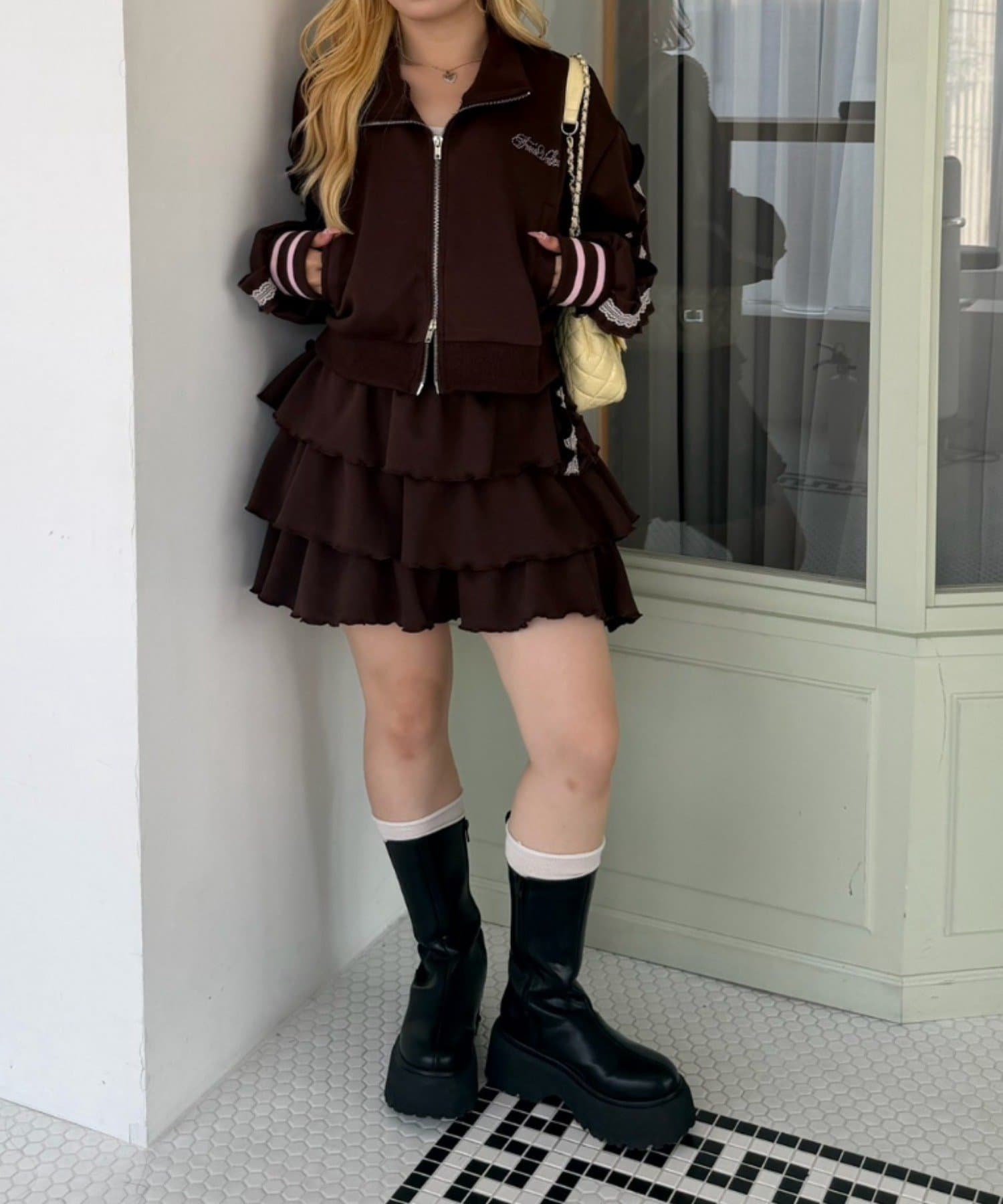 NICE CLAUP / OLIVE des OLIVE OUTLET(ナイスクラップ  / オリーブ デ オリーブ アウトレット) 【continuer】【セットアップ対応可】ラインダンボールフリルスカート