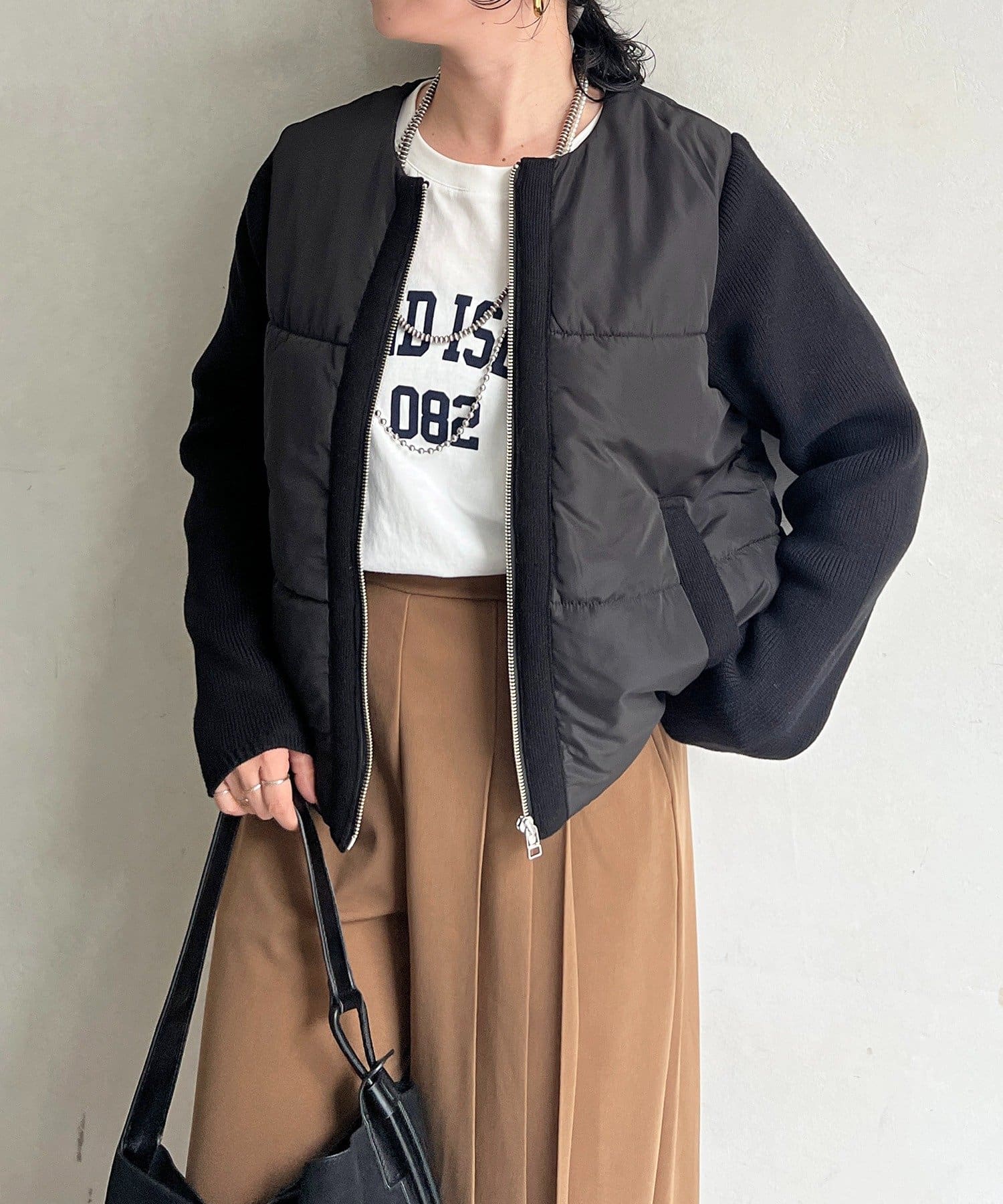 un dix cors(アンディコール) 中綿ニットノーカラージャケット