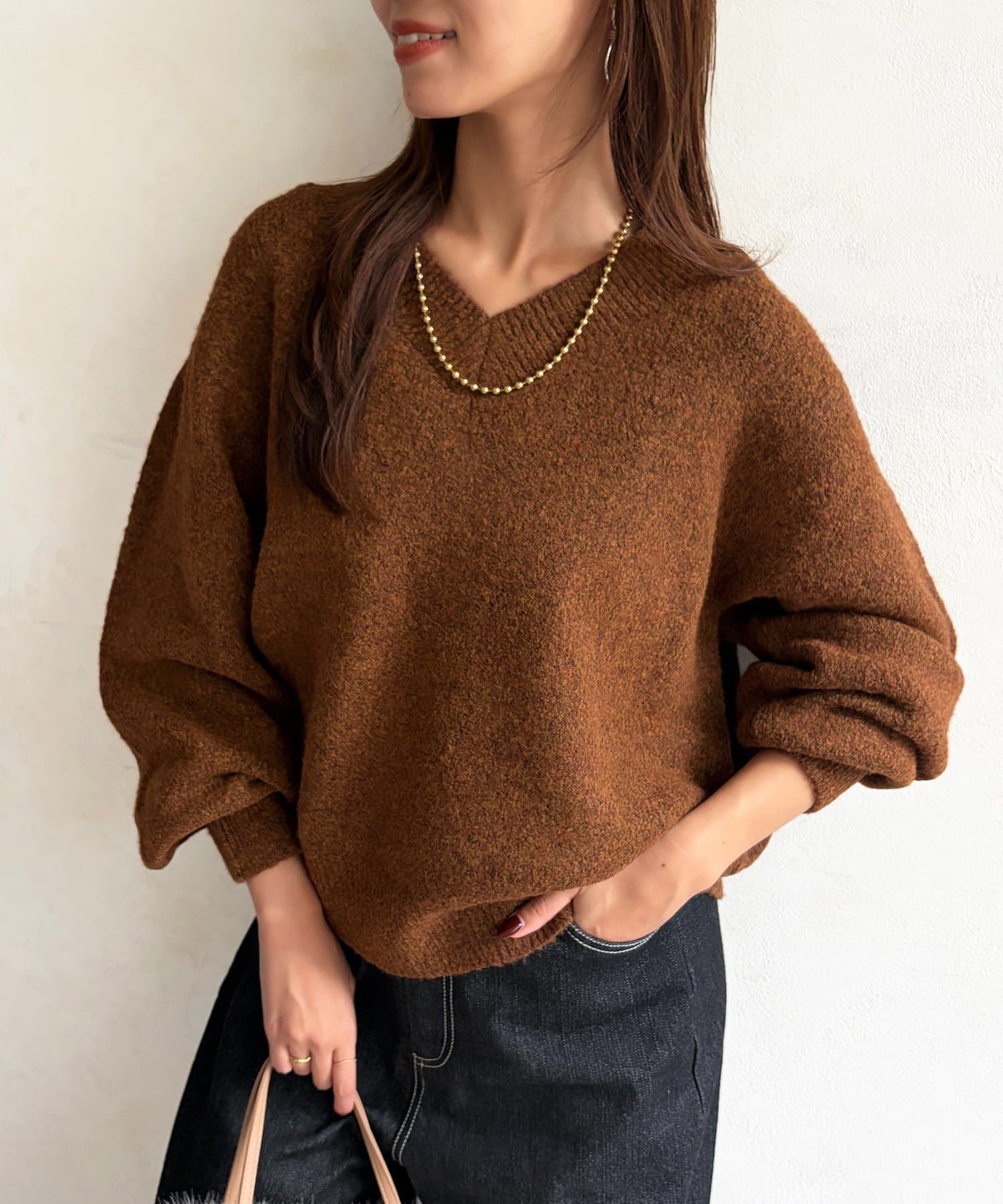 Chez toi(シェトワ) Vネックゆるニットプルオーバー