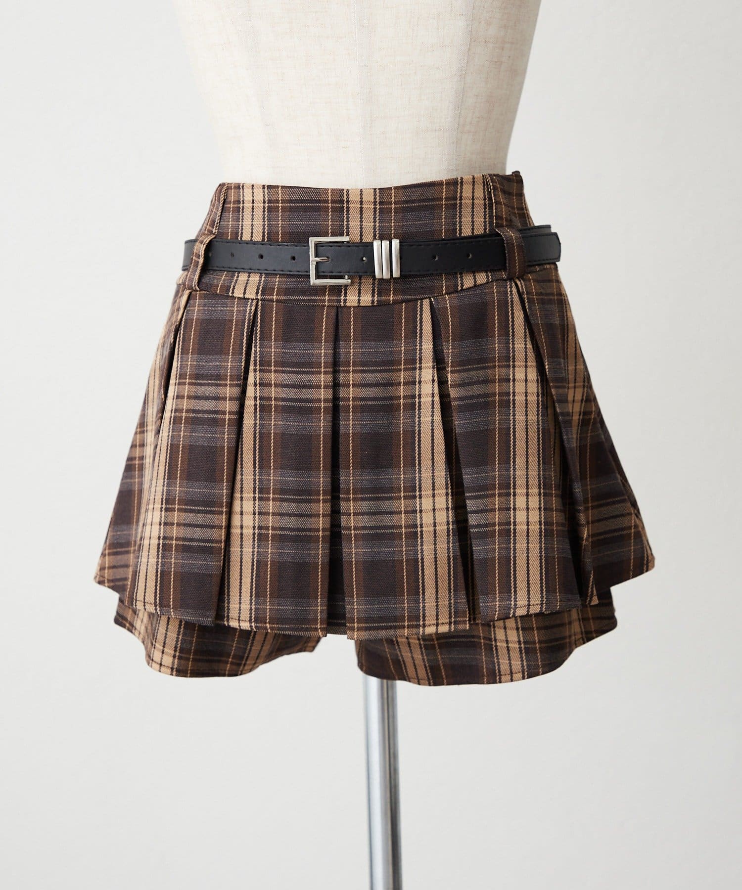 NICE CLAUP / OLIVE des OLIVE OUTLET(ナイスクラップ  / オリーブ デ オリーブ アウトレット) 【continuer】ベルト付重ねプリーツミニスカート