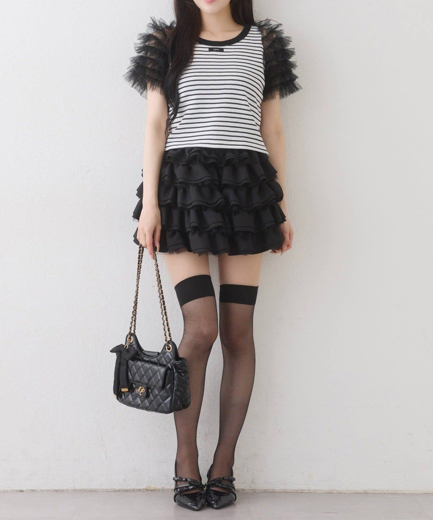NICE CLAUP / OLIVE des OLIVE OUTLET(ナイスクラップ  / オリーブ デ オリーブ アウトレット) 【one after another】袖チュールT