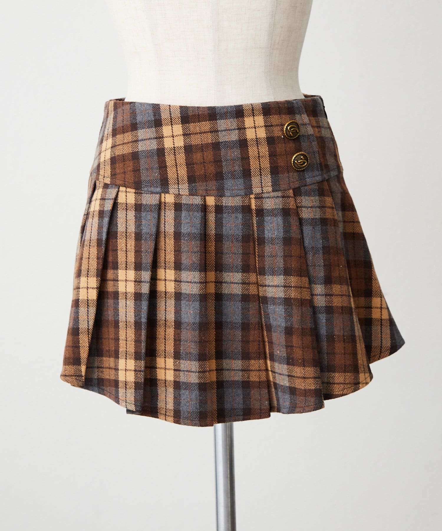 NICE CLAUP / OLIVE des OLIVE OUTLET(ナイスクラップ  / オリーブ デ オリーブ アウトレット) 【continuer】金ボタンミニプリーツスカート