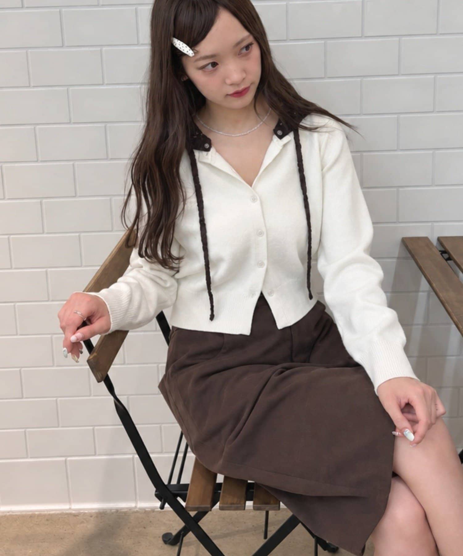 w closet(ダブルクローゼット) レースフーディーニットカーデ