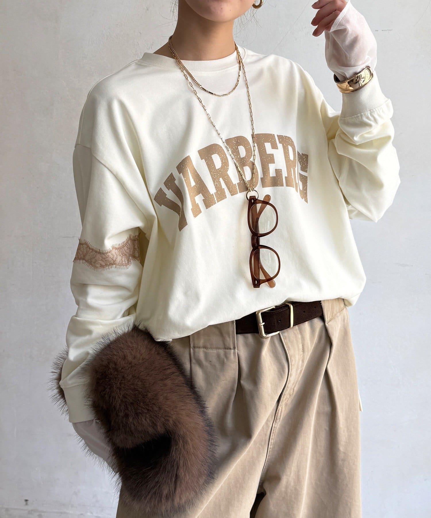 DOUDOU(ドゥドゥ) 【WEB限定】袖レース切替ロゴTEE