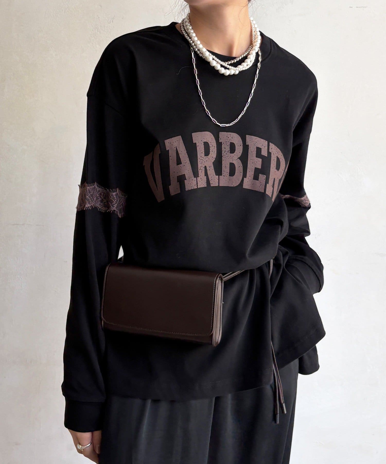 DOUDOU(ドゥドゥ) 【WEB限定】袖レース切替ロゴTEE