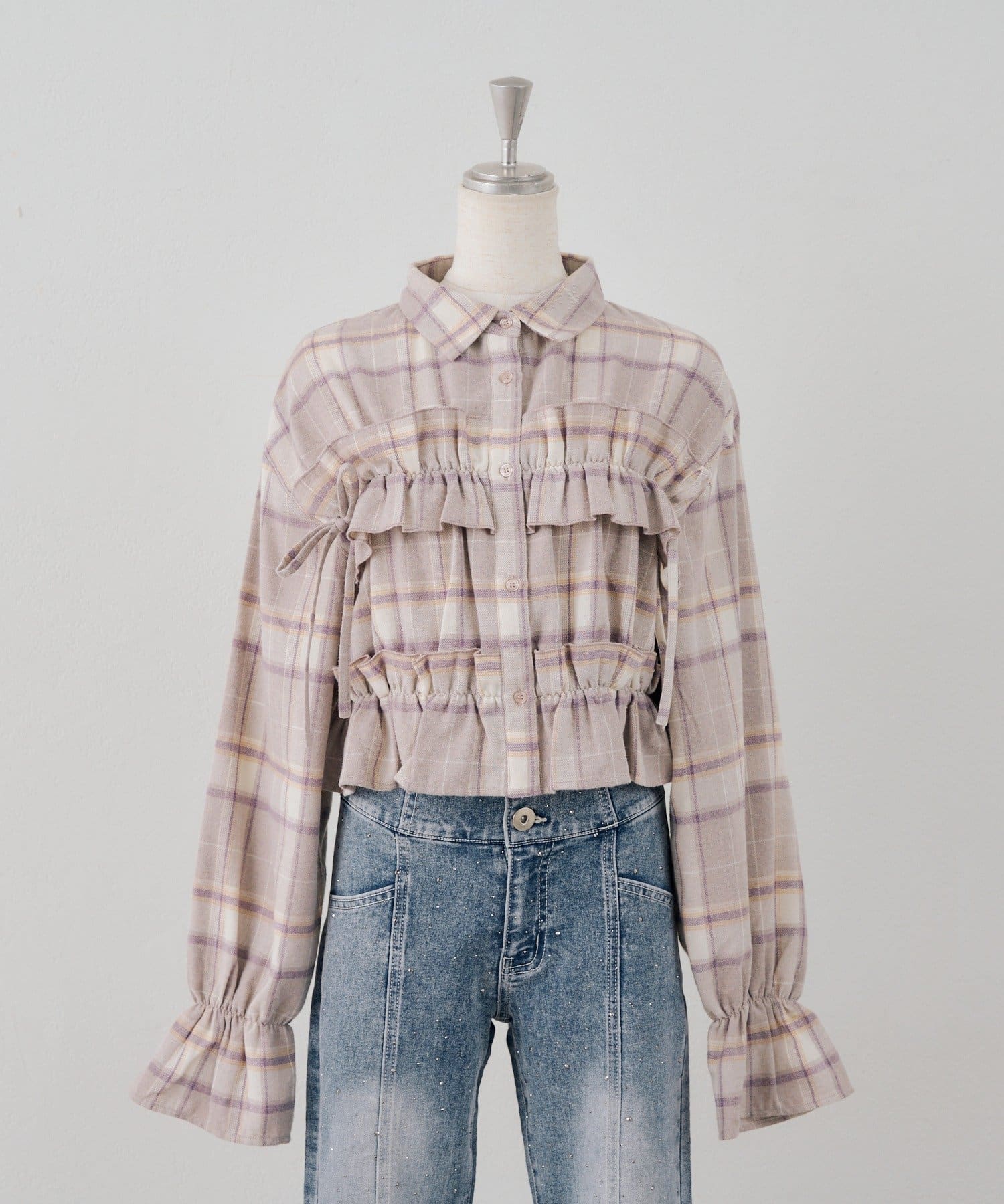 NICE CLAUP / OLIVE des OLIVE OUTLET(ナイスクラップ  / オリーブ デ オリーブ アウトレット) 【ANOTHER BRANCH】リボンシャーリングチェックシャツ
