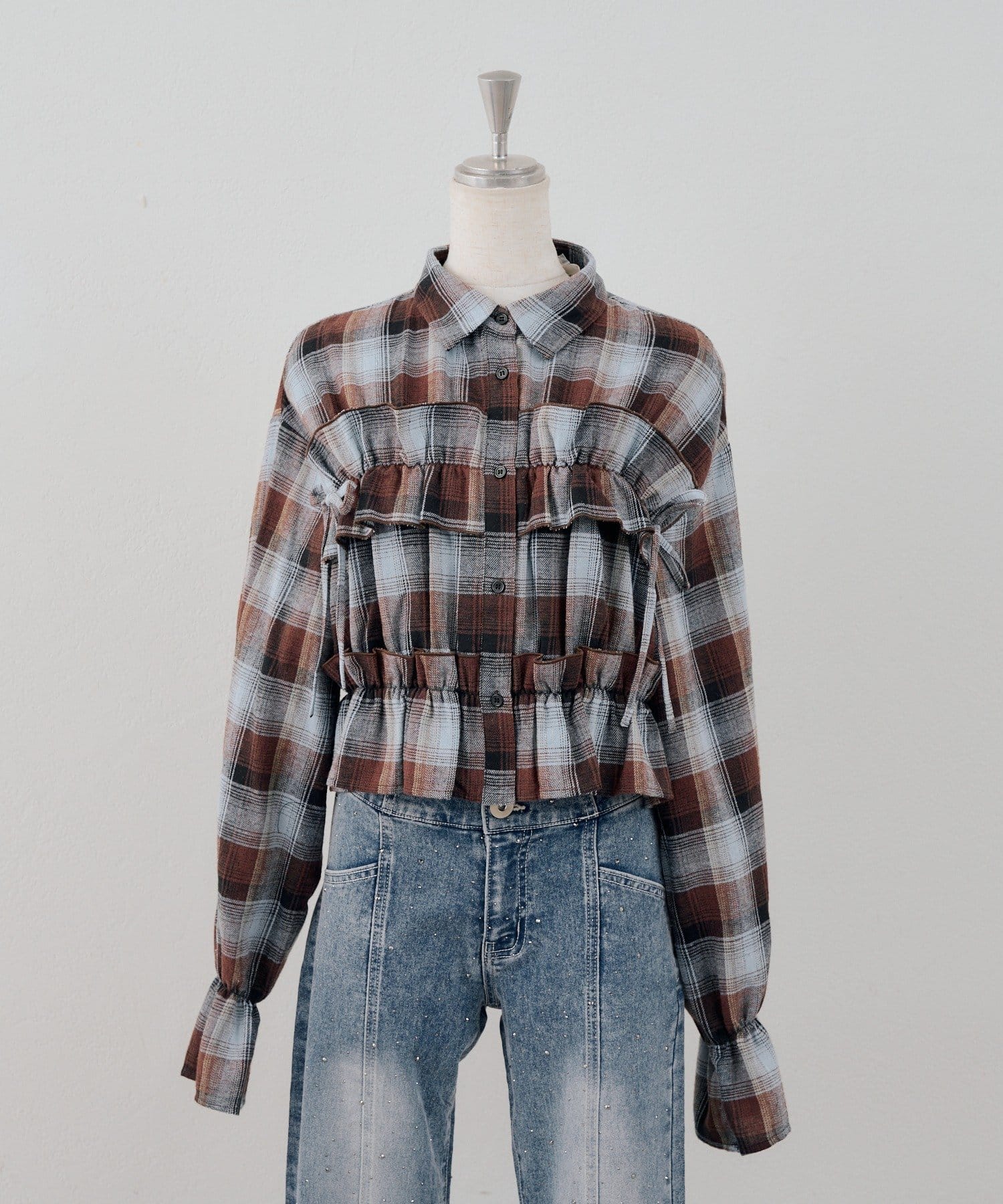 NICE CLAUP / OLIVE des OLIVE OUTLET(ナイスクラップ  / オリーブ デ オリーブ アウトレット) 【ANOTHER BRANCH】リボンシャーリングチェックシャツ