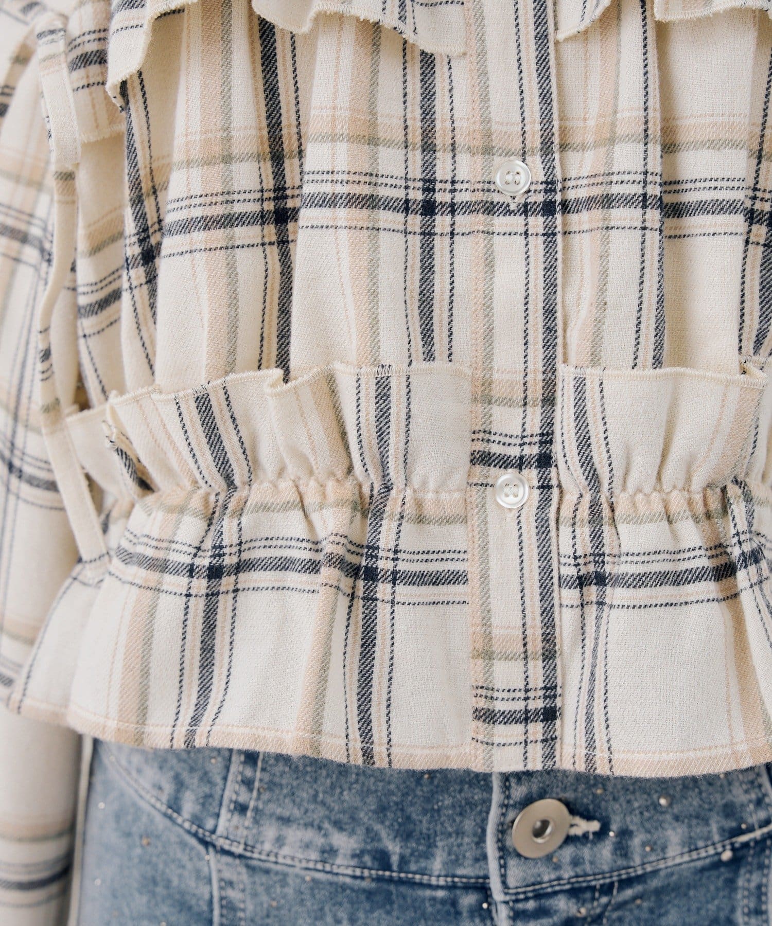 NICE CLAUP / OLIVE des OLIVE OUTLET(ナイスクラップ  / オリーブ デ オリーブ アウトレット) 【ANOTHER BRANCH】リボンシャーリングチェックシャツ