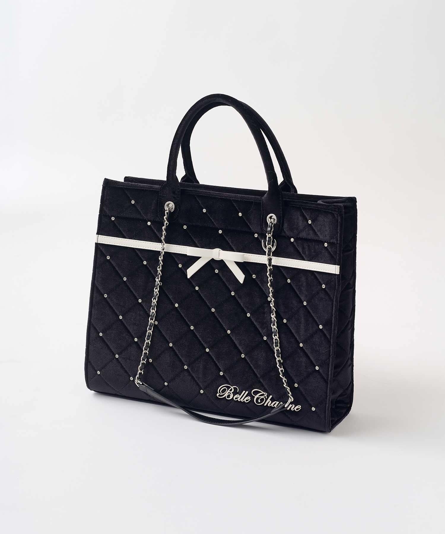 Belle Charme(ベルシャルム) Velour Quilted Ribbon Carry On Tote