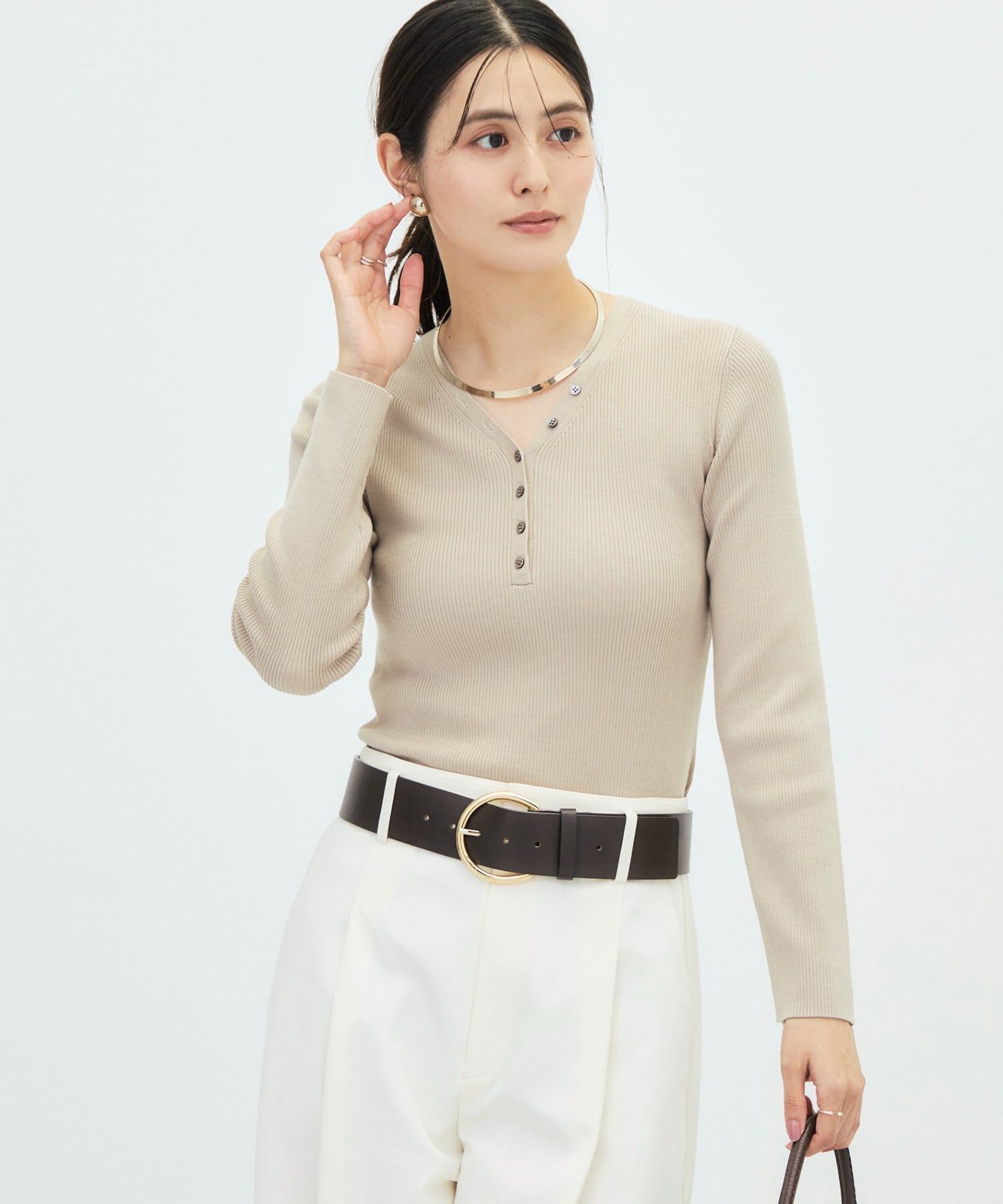 NOLLEY'S(ノーリーズ) 《手洗い可能》シルクカシミヤ混Vヘンリーリブプルオーバー