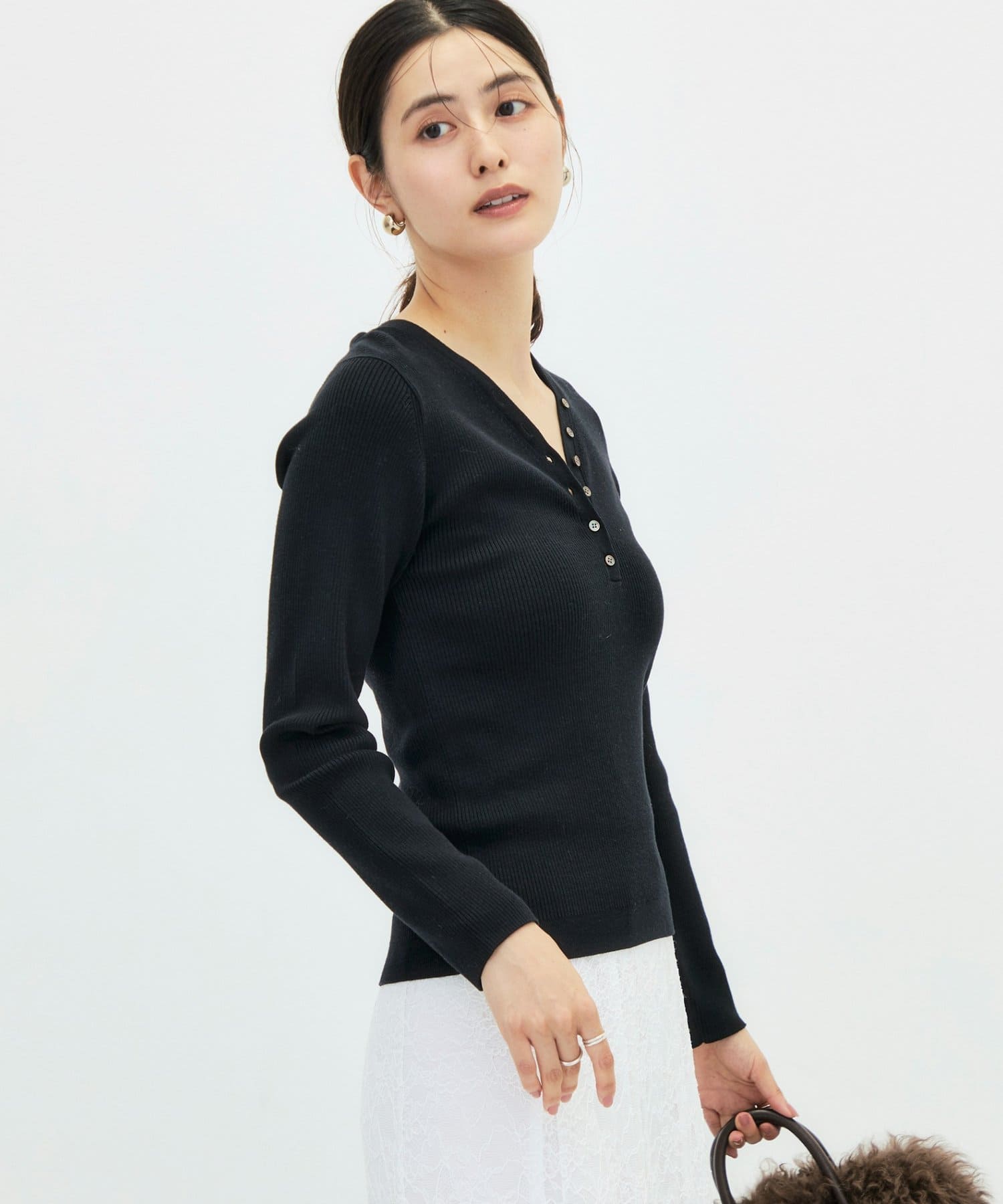 NOLLEY'S(ノーリーズ) 《手洗い可能》シルクカシミヤ混Vヘンリーリブプルオーバー