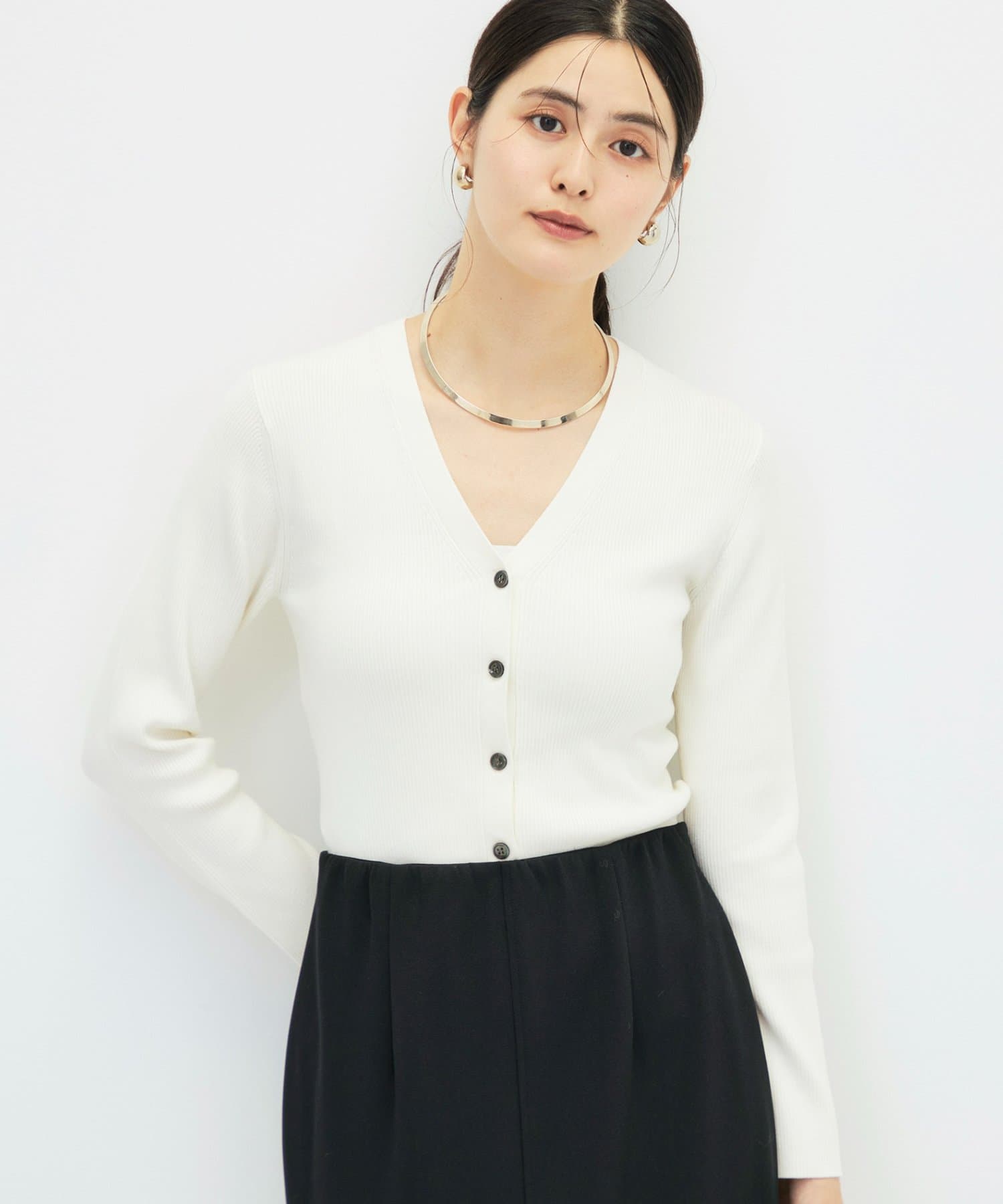 NOLLEY'S(ノーリーズ) 《手洗い可能》シルクカシミヤ混Vネックリブカーディガン