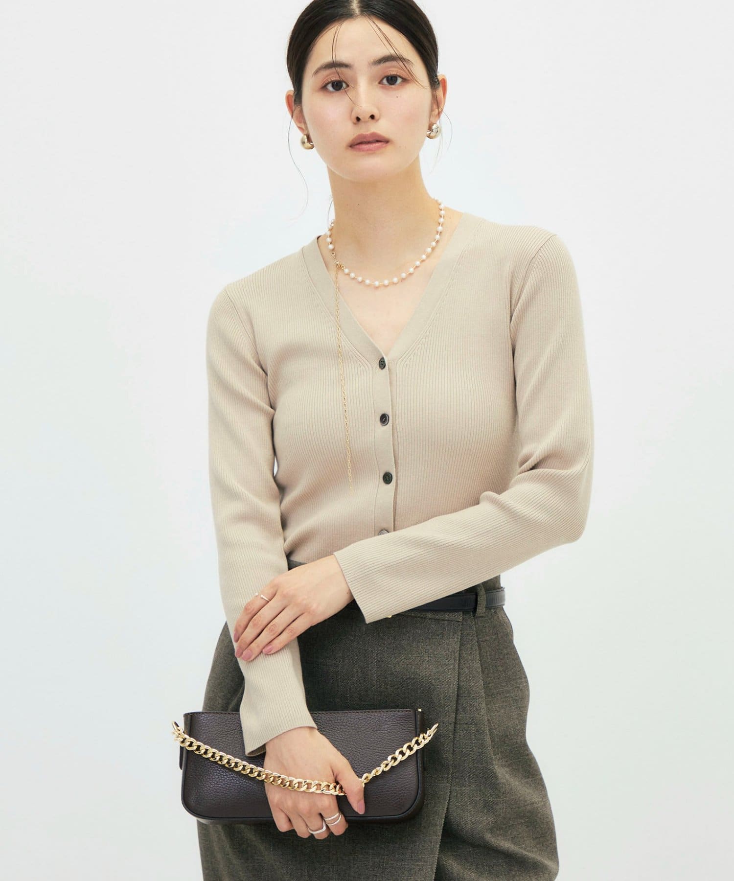 NOLLEY'S(ノーリーズ) 《手洗い可能》シルクカシミヤ混Vネックリブカーディガン