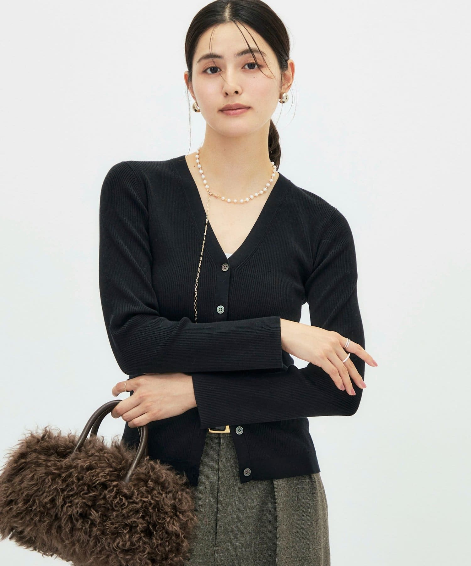 NOLLEY'S(ノーリーズ) 《手洗い可能》シルクカシミヤ混Vネックリブカーディガン