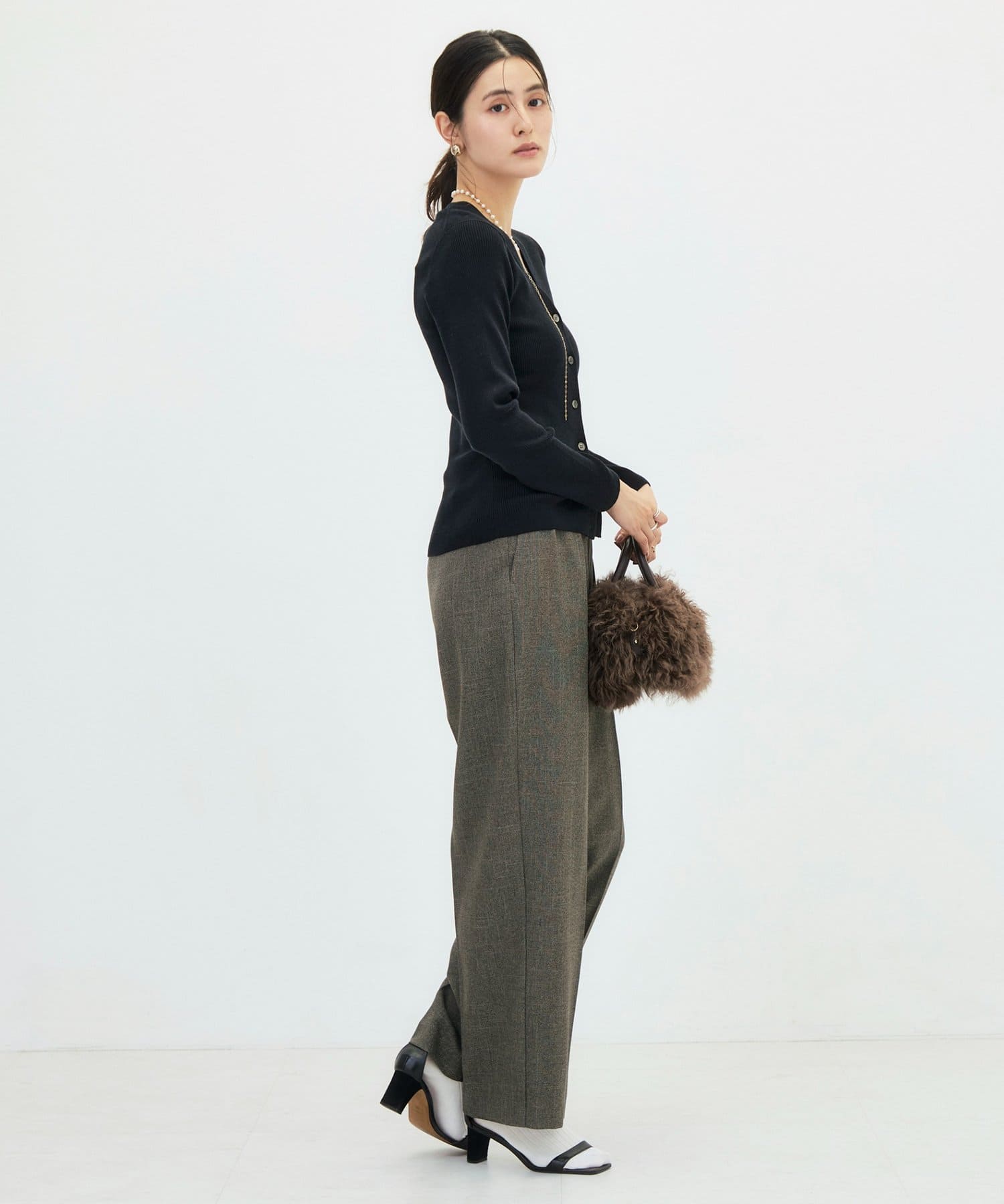 NOLLEY'S(ノーリーズ) 《手洗い可能》シルクカシミヤ混Vネックリブカーディガン