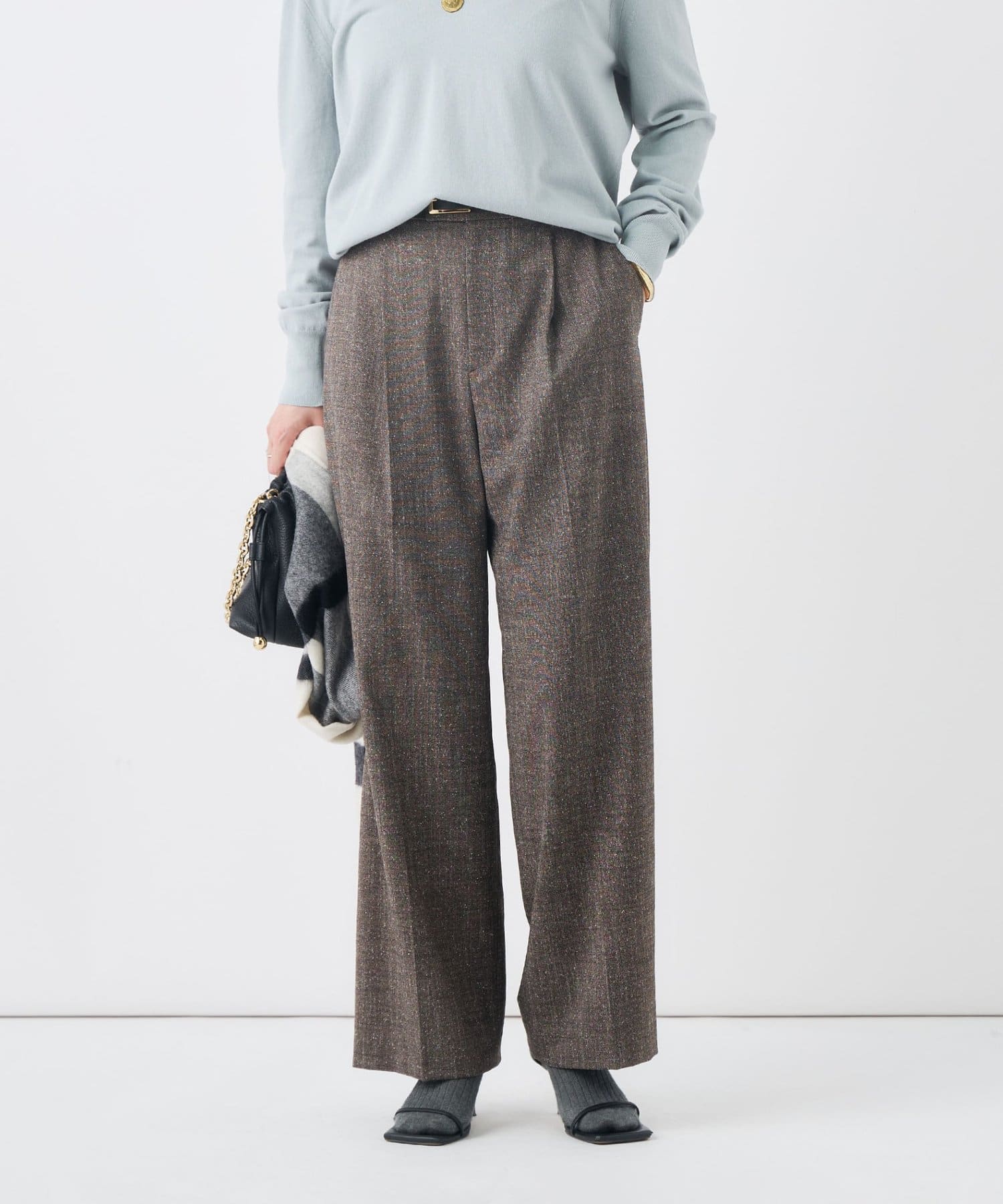 NOLLEY'S(ノーリーズ) 《ストレッチ》ウォッシャブルネップツイードワイドパンツ