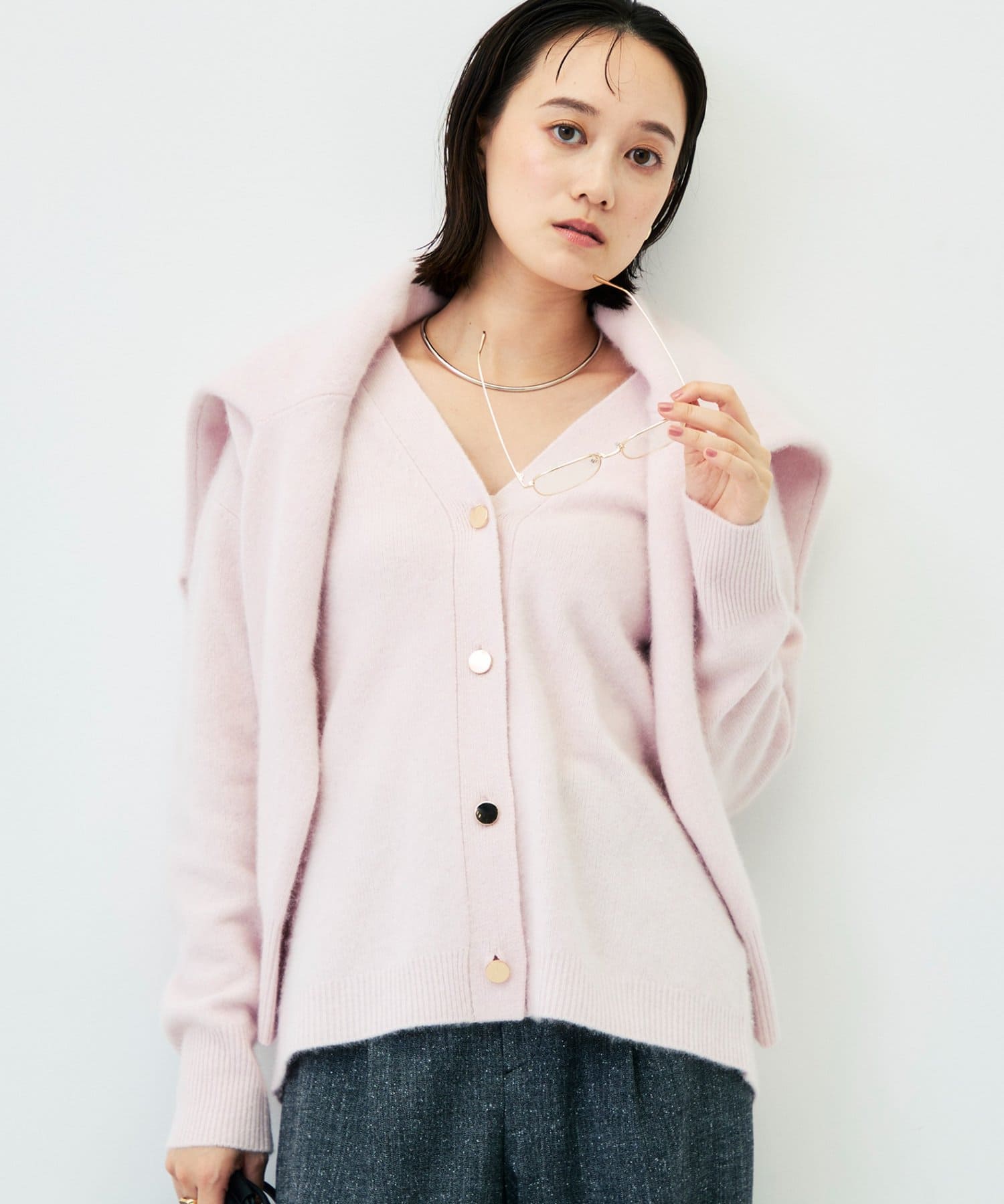 NOLLEY'S(ノーリーズ) 《手洗い可能》ヘアリー長めVネックカーディガン