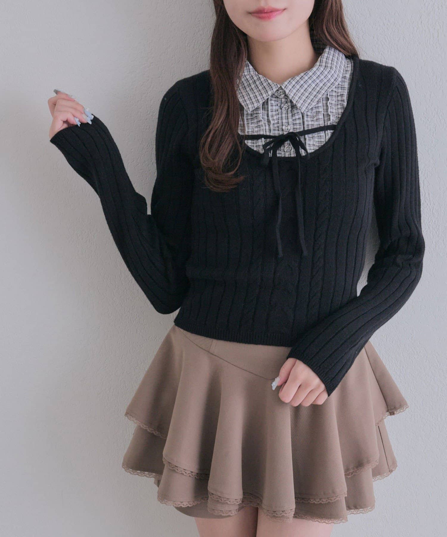 OLIVE des OLIVE(オリーブ デ オリーブ) フリルシャツドッキングトップス