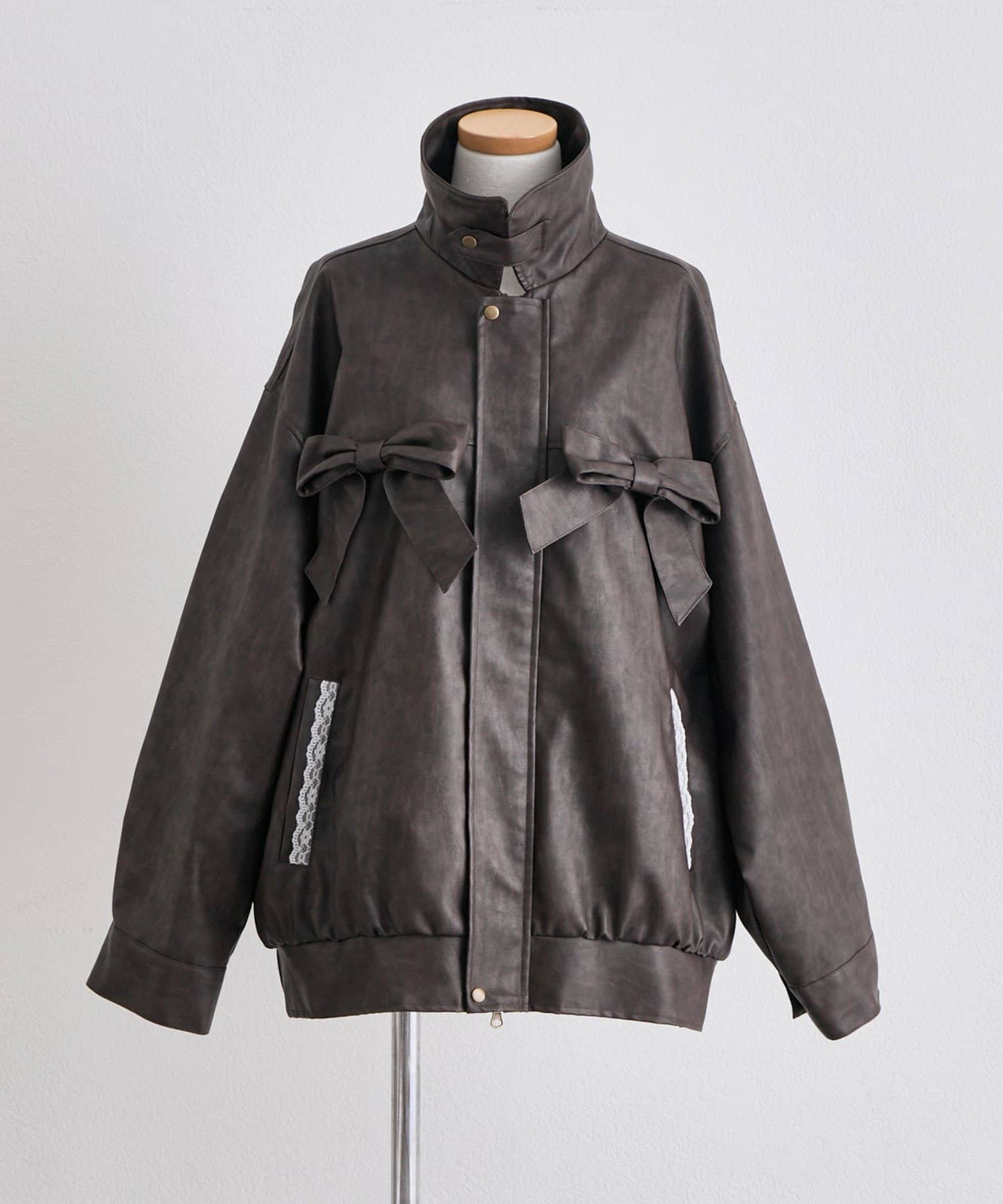 OLIVE des OLIVE(オリーブ デ オリーブ) リボンフェイクレザーブルゾン