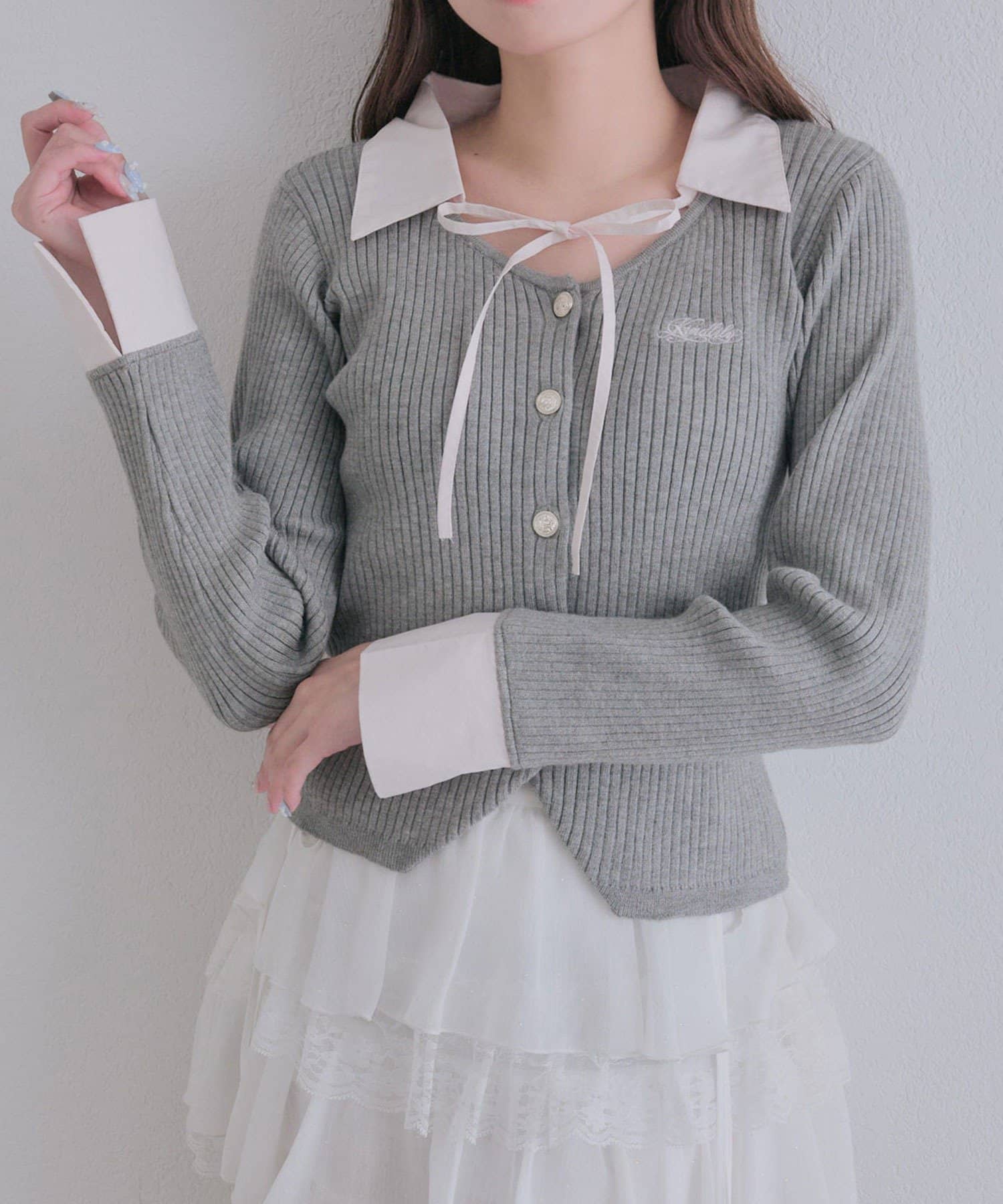 OLIVE des OLIVE(オリーブ デ オリーブ) 金ボタンシャツレイヤードトップス