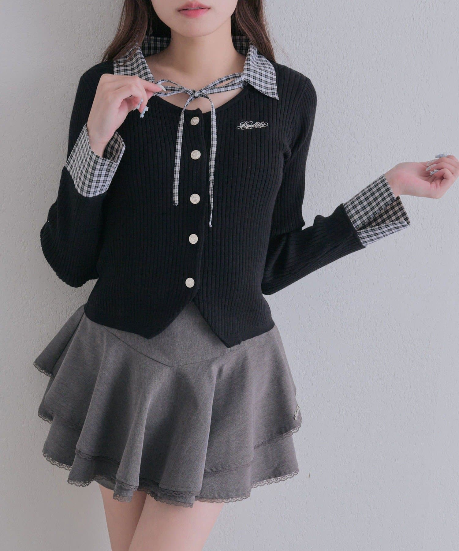 OLIVE des OLIVE(オリーブ デ オリーブ) 金ボタンシャツレイヤードトップス