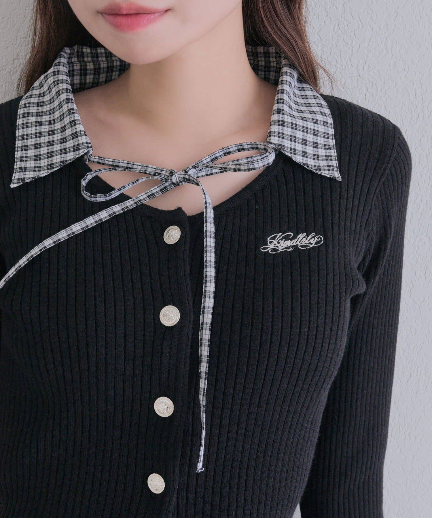 OLIVE des OLIVE(オリーブ デ オリーブ) 金ボタンシャツレイヤードトップス