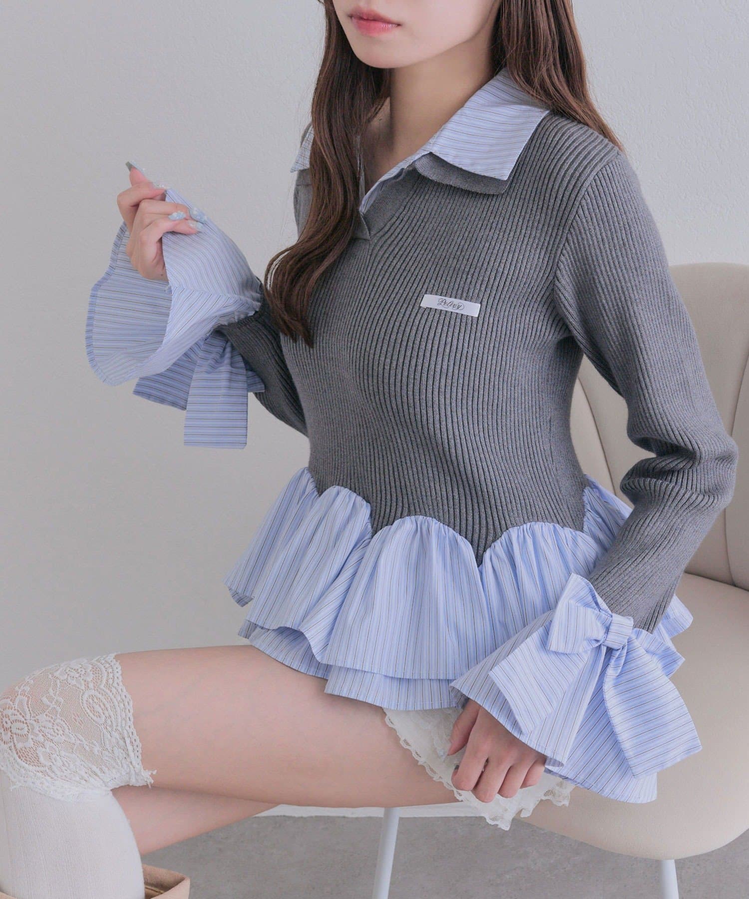 OLIVE des OLIVE(オリーブ デ オリーブ) 2枚衿スキッパーニット