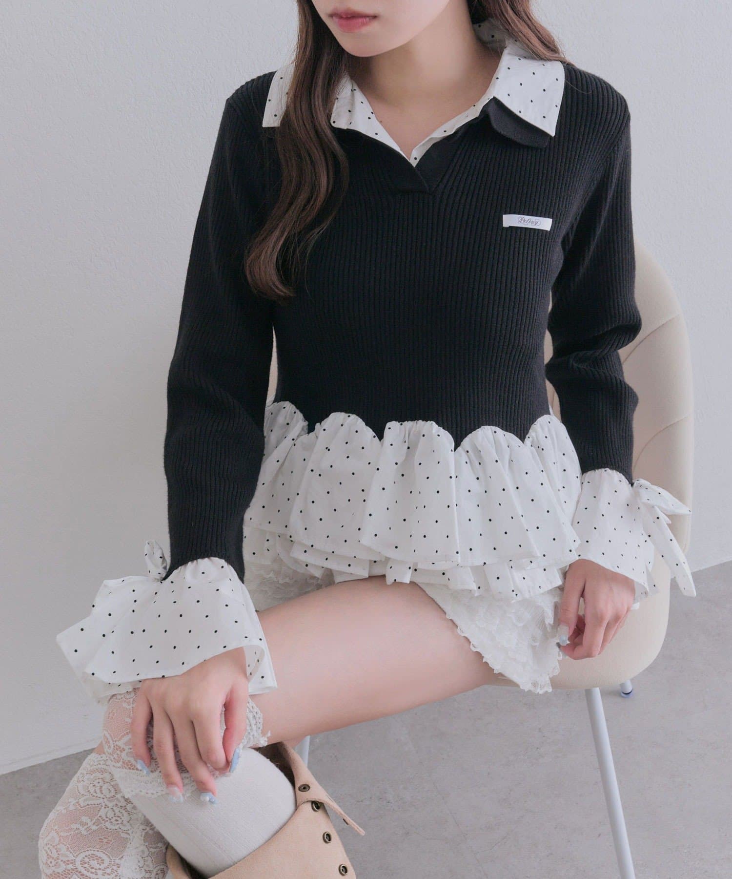 OLIVE des OLIVE(オリーブ デ オリーブ) 2枚衿スキッパーニット