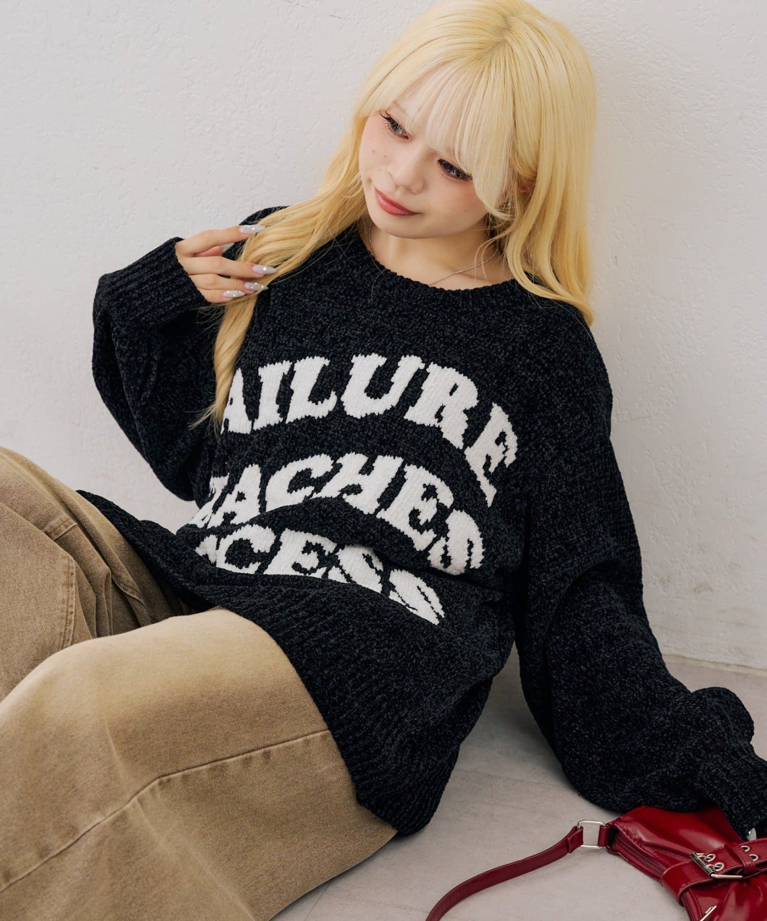NICE CLAUP / OLIVE des OLIVE OUTLET(ナイスクラップ  / オリーブ デ オリーブ アウトレット) 【continuer】ゆるっとロゴベロアモールニット