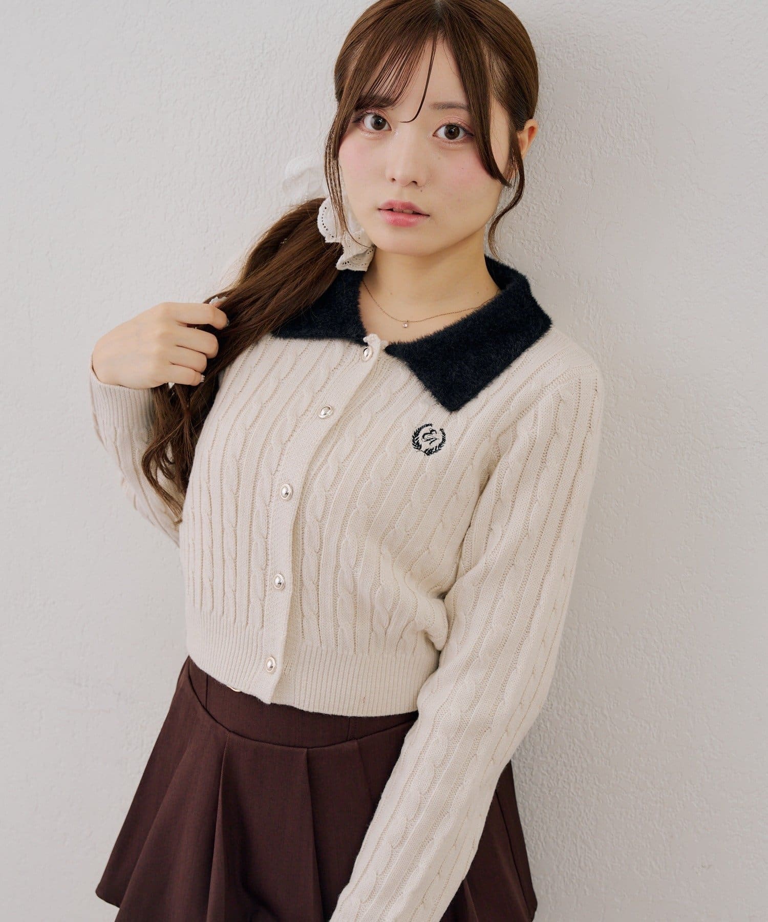 NICE CLAUP / OLIVE des OLIVE OUTLET(ナイスクラップ  / オリーブ デ オリーブ アウトレット) 【continuer】衿フェザーケーブルポロニット