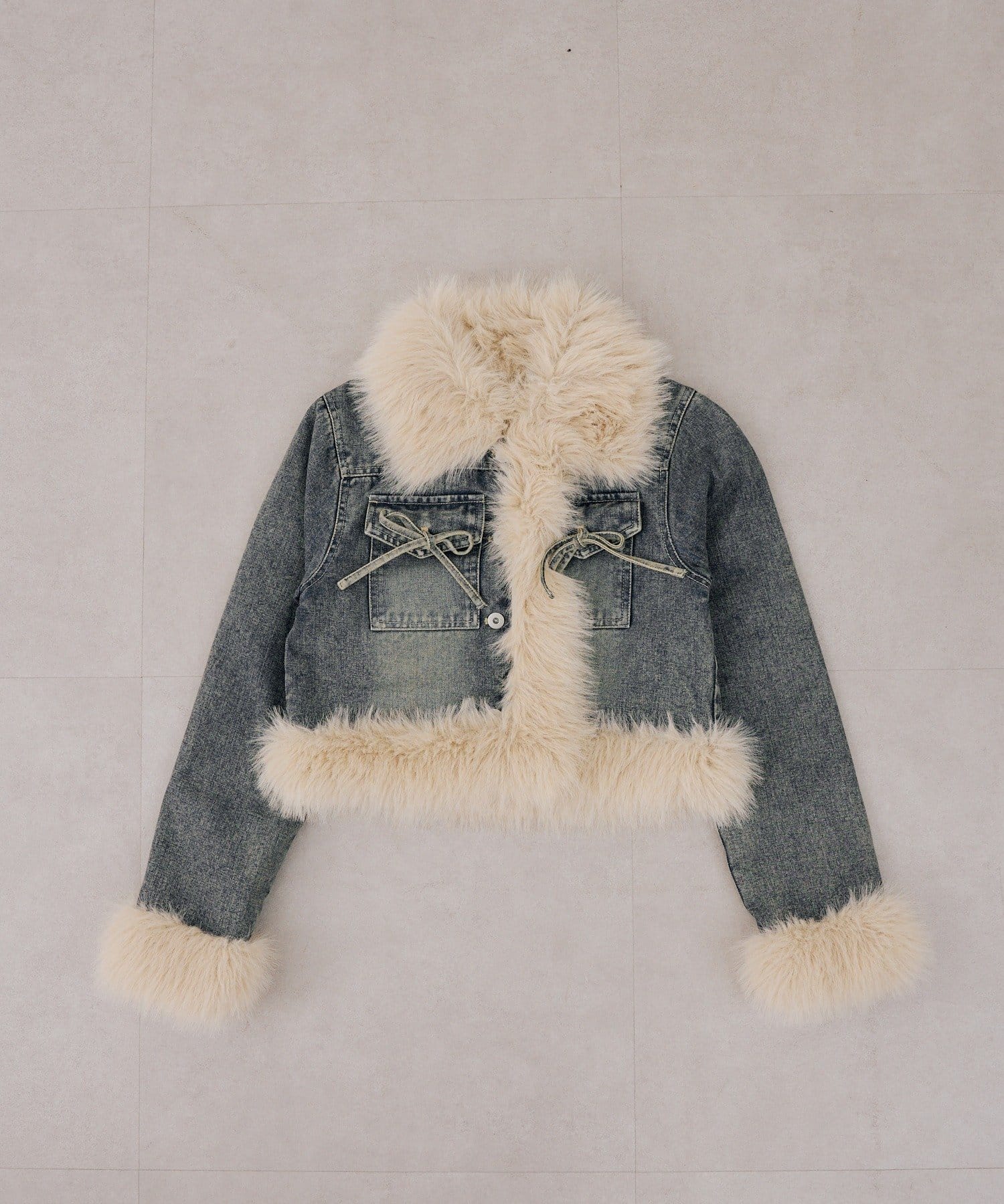 NICE CLAUP / OLIVE des OLIVE OUTLET(ナイスクラップ  / オリーブ デ オリーブ アウトレット) 【continuer】セットアップ対応可フェイクファー付デリボンデニムブルゾン